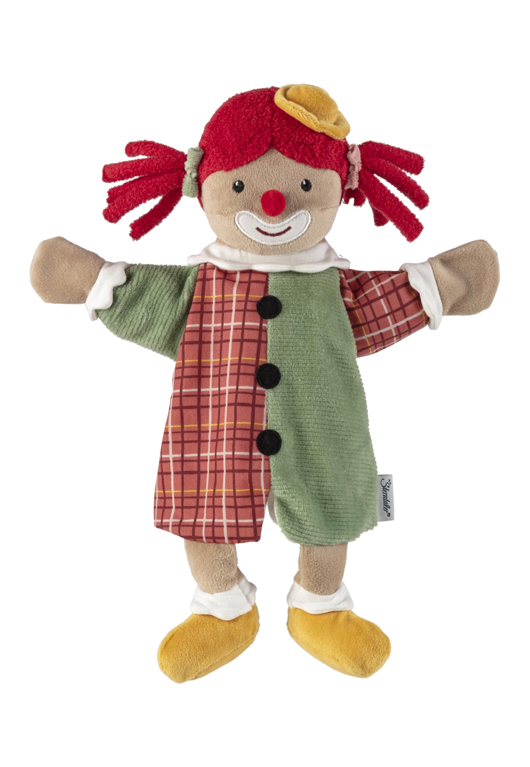 Sterntaler Marionnette à main clown - Jouet doux pour enfants - Pour théâtre de marionnettes, narration, câlins et promotion de la parole - Compagnon de jeu parfait et idée cadeau - Multicolore
