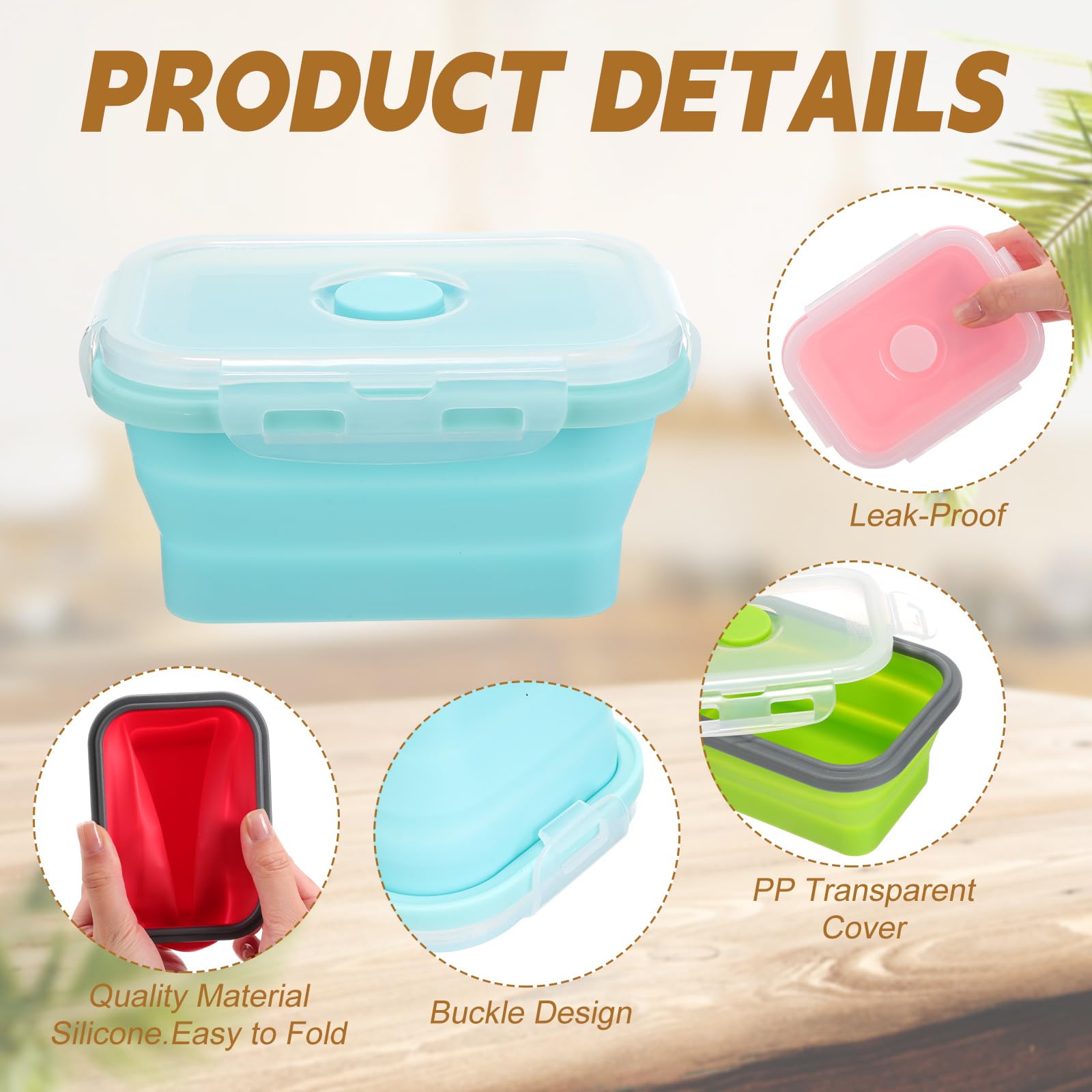 Potchen 4 cuencos de camping con tapas, cuencos plegables de silicona para viaje, 340.2 g, expandibles, juegos de recipientes de almacenamiento de alimentos, caja de ensalada portátil, cuenco plegable