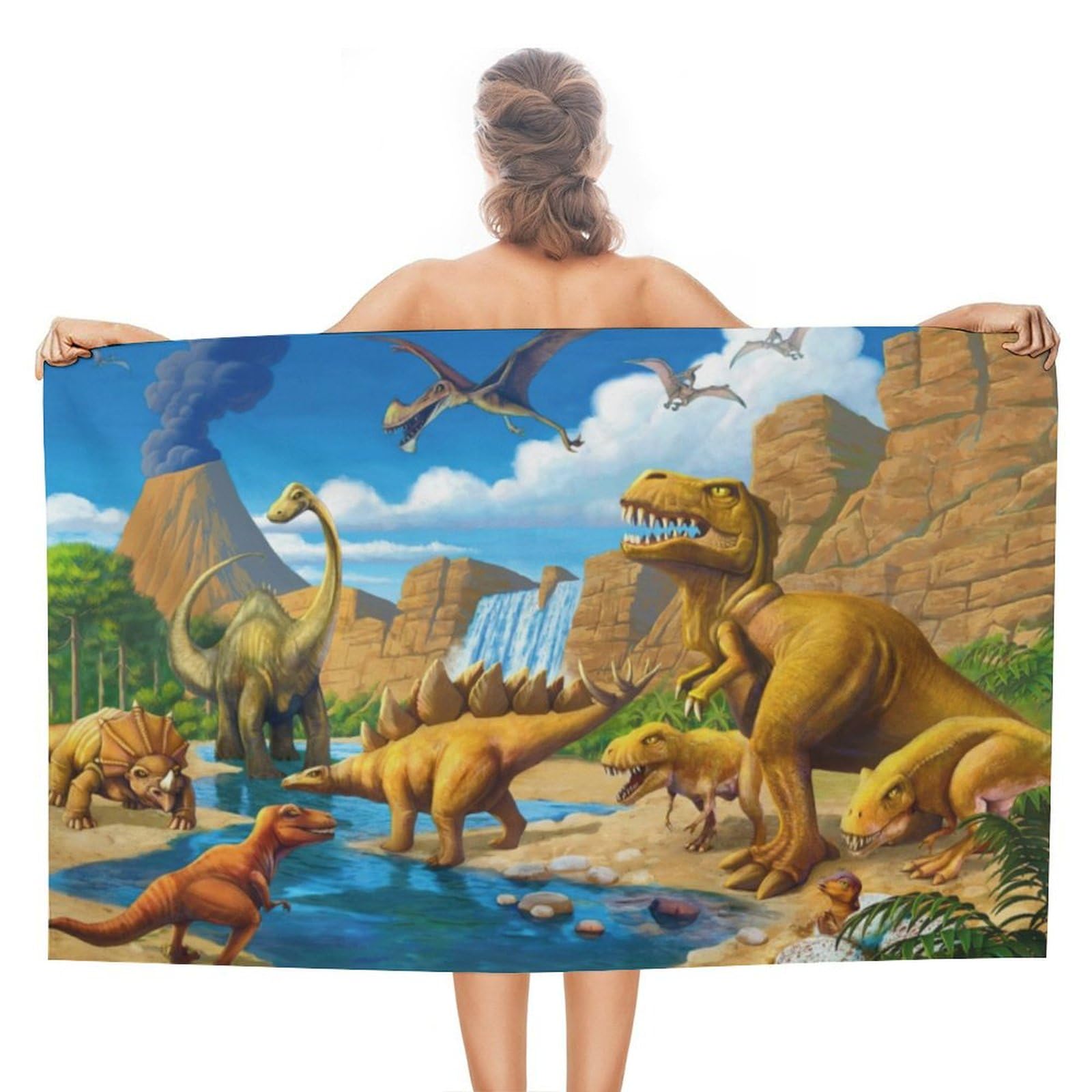 LEDFCVSU Beach Towel, Dinosaur Carnivoros Bath Towel, Absorbent Towel for Swimming, Sports, Travel