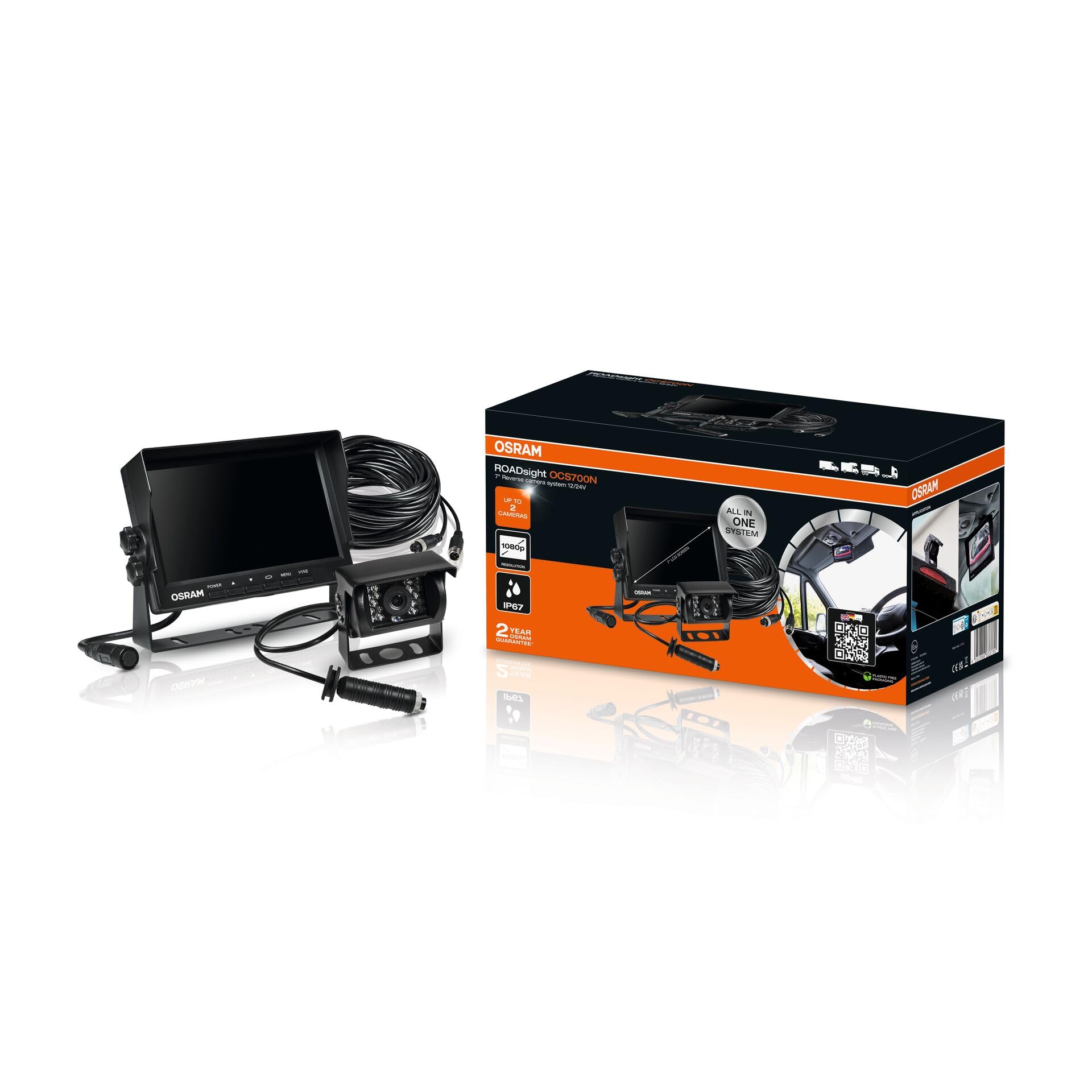 Osram Système de caméra de recul Filaire ROADsight, OCS700N, écran AHD 7 Pouces, HD 1080p, Grand Angle 120°, jusqu'à 2 caméras
