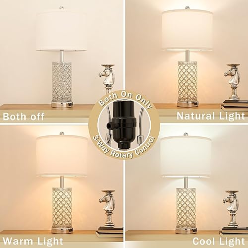 Miniatura 3 de Juego de 2 lámparas de mesa de cristal, lámpara de noche regulable de 3 vías con 2 puertos USB y salidas de CA para sala de estar, dormitorio,