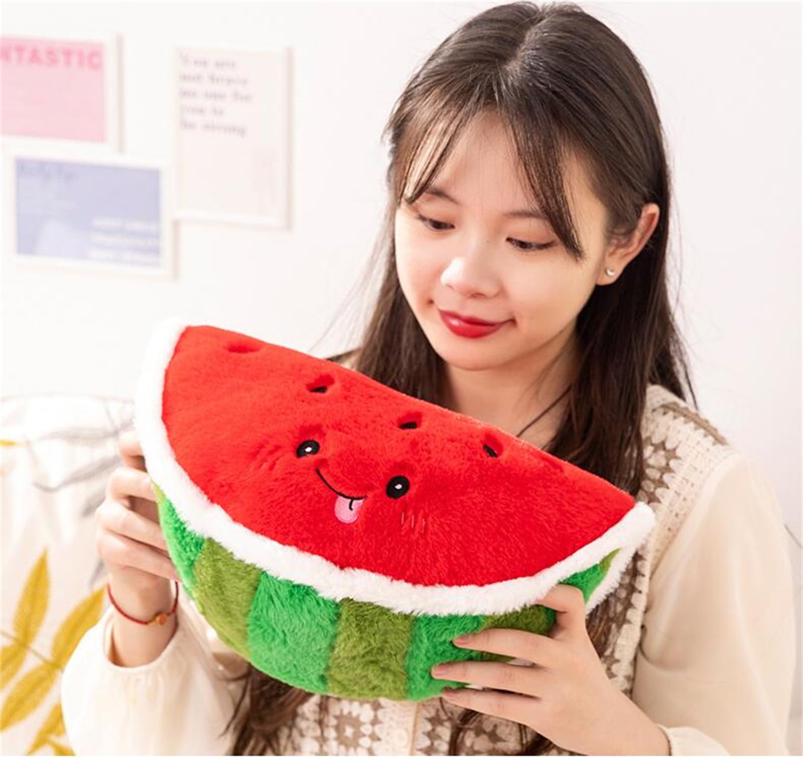 Herfair Obst Plüschtiere, Früchte Kuscheltier Kreativ Plüsch Kissen Kuschelkissen Kinder Kawaii Plüschkissen Spielzeug Geschenk für Jungen und Mädchen (Wassermelone)