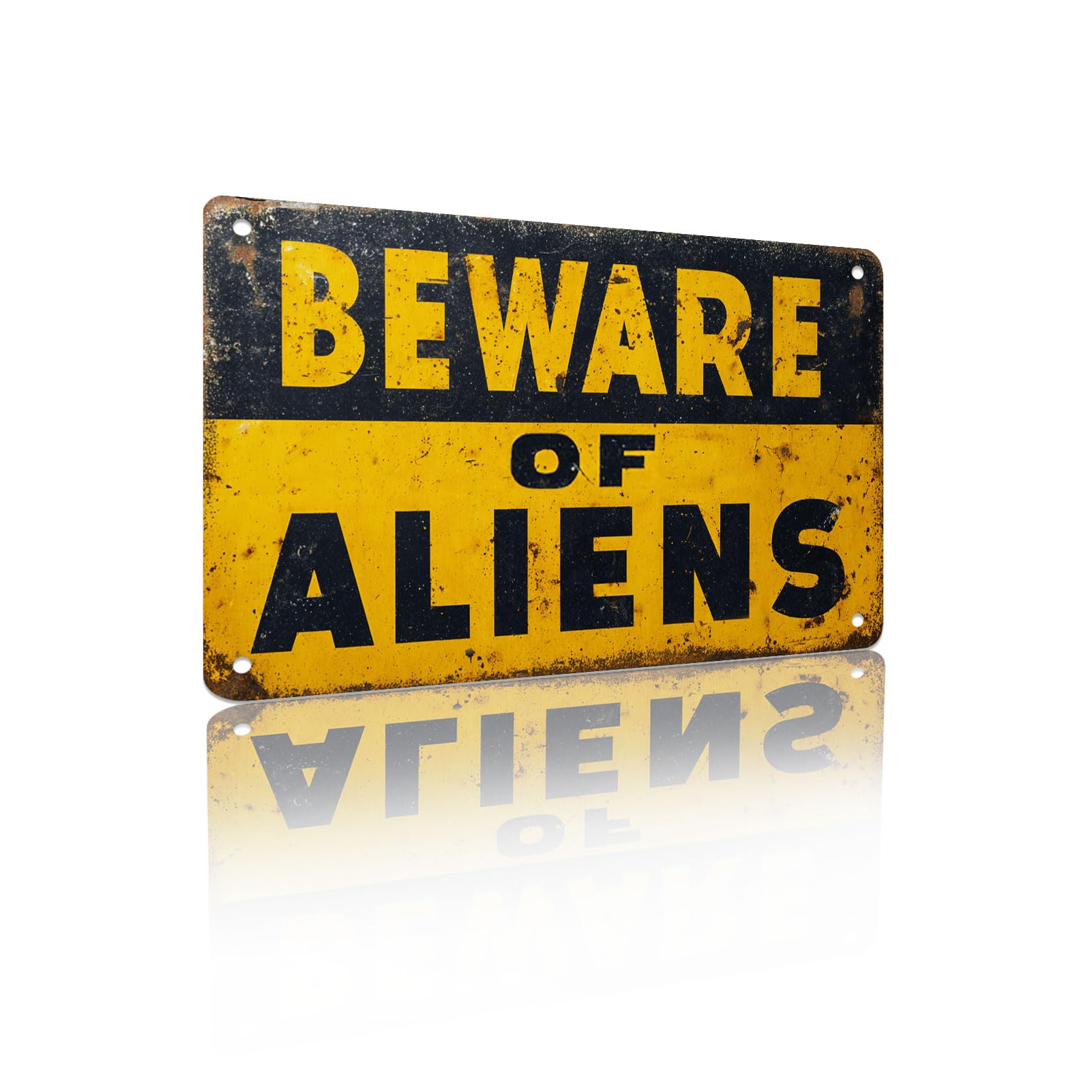 Beware of Aliens Metal Vintage Aluminum Sign Wall Decor for Living Room, Bedroom, Bar, Cafe - 8x12 Inches Retro Humorous Wall Art with Sci-Fi Theme (25222)