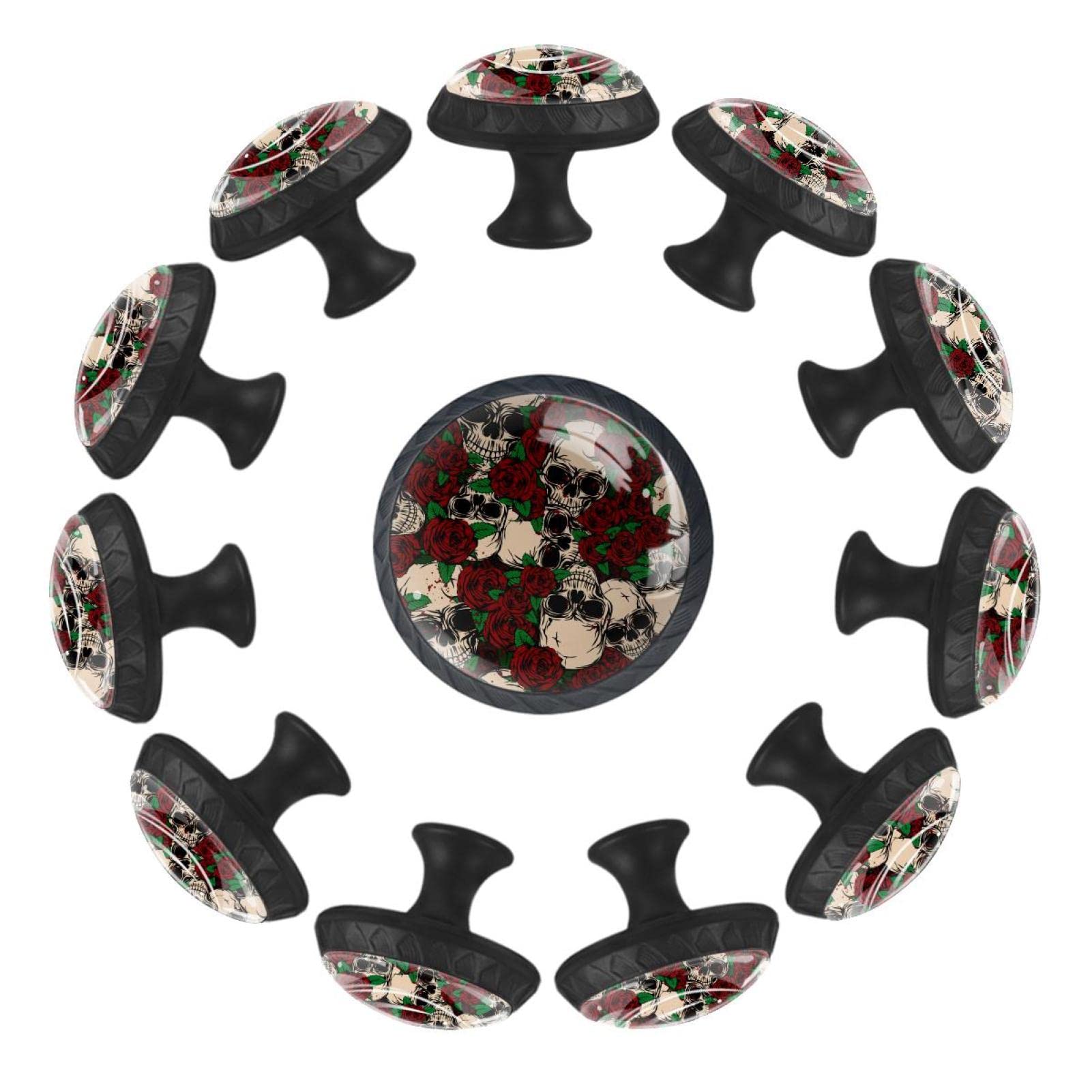 Boutons de commode crâne rouge rose floral TBOUOBT pour relooker vos armoires de cuisine - Lot de 12