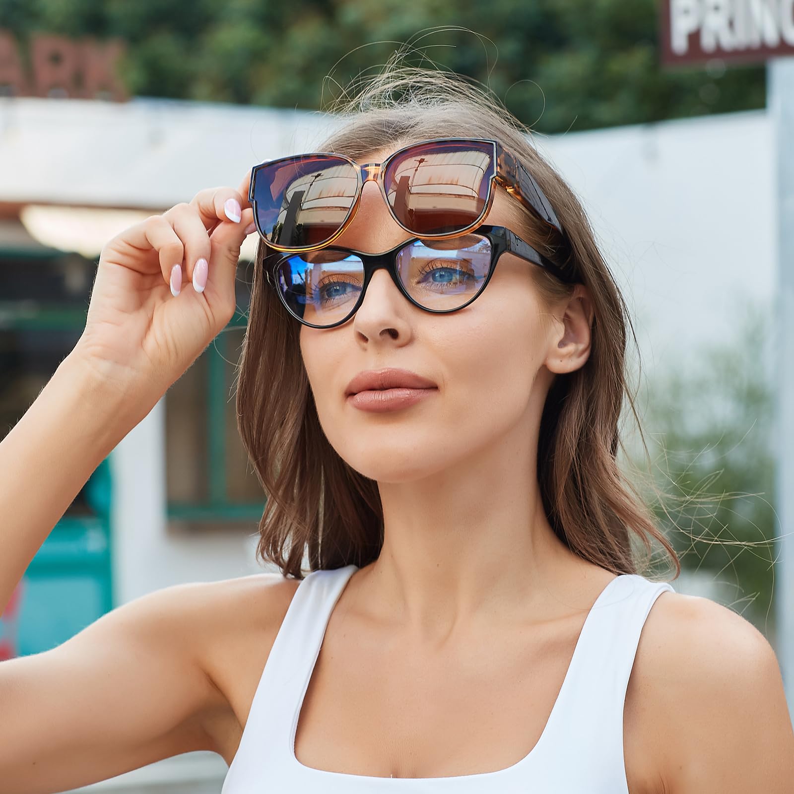 Face Shadow Polaryzowane Okulary Przeciwsłoneczne Nakładane na Okulary Damskie, Okulary Nakładane na Okulary Korekcyjne UV400, Ochrona Przed Promieniowaniem UV, Nadwielkie, Ultra Lekkie, do Jazdy