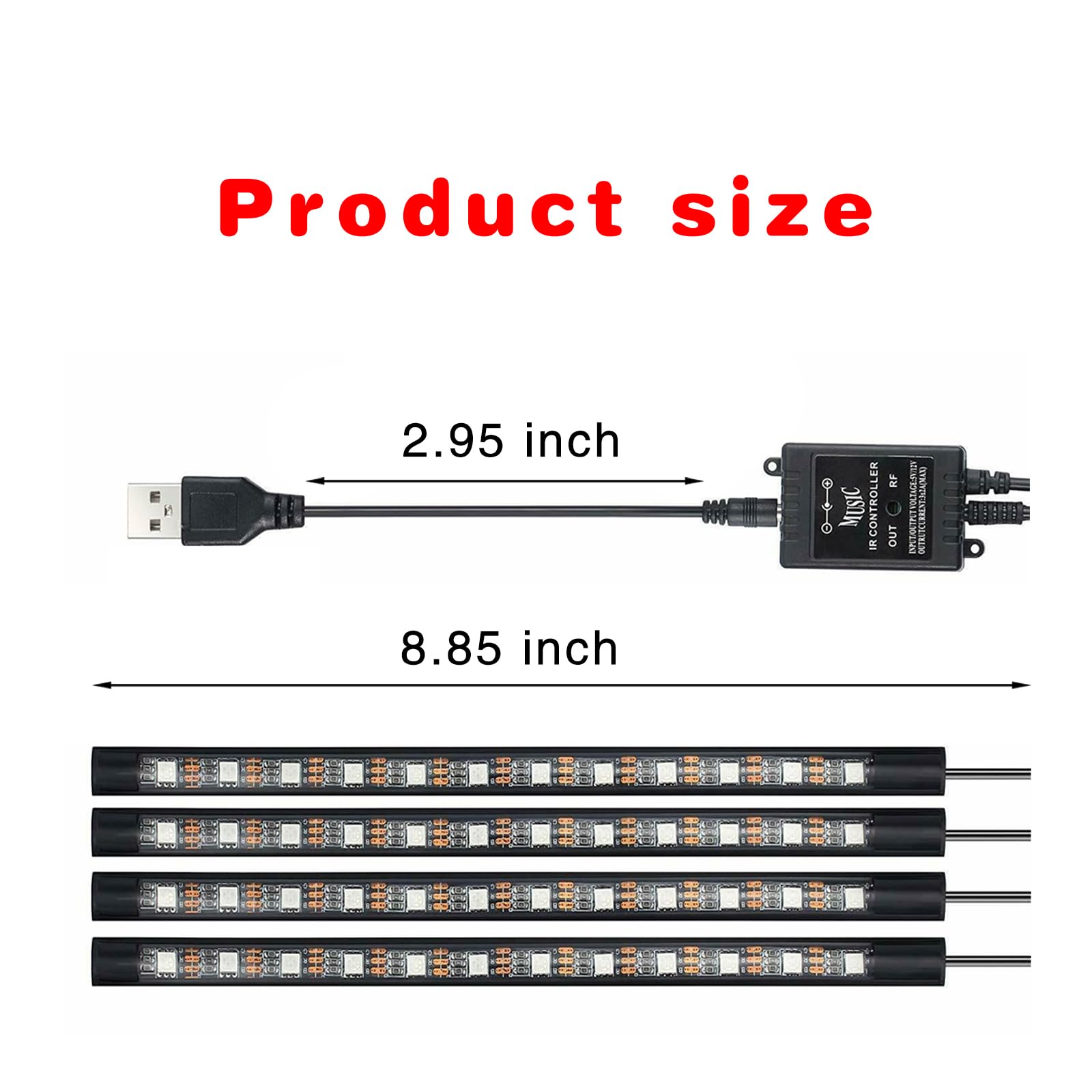 Slykew 4 PCS Multicolored Car, Truck, SUV LED Ambient Lights with Remote Control, Music Light Strip, Vehicle Decorative Lights, Night Lighting Kits
