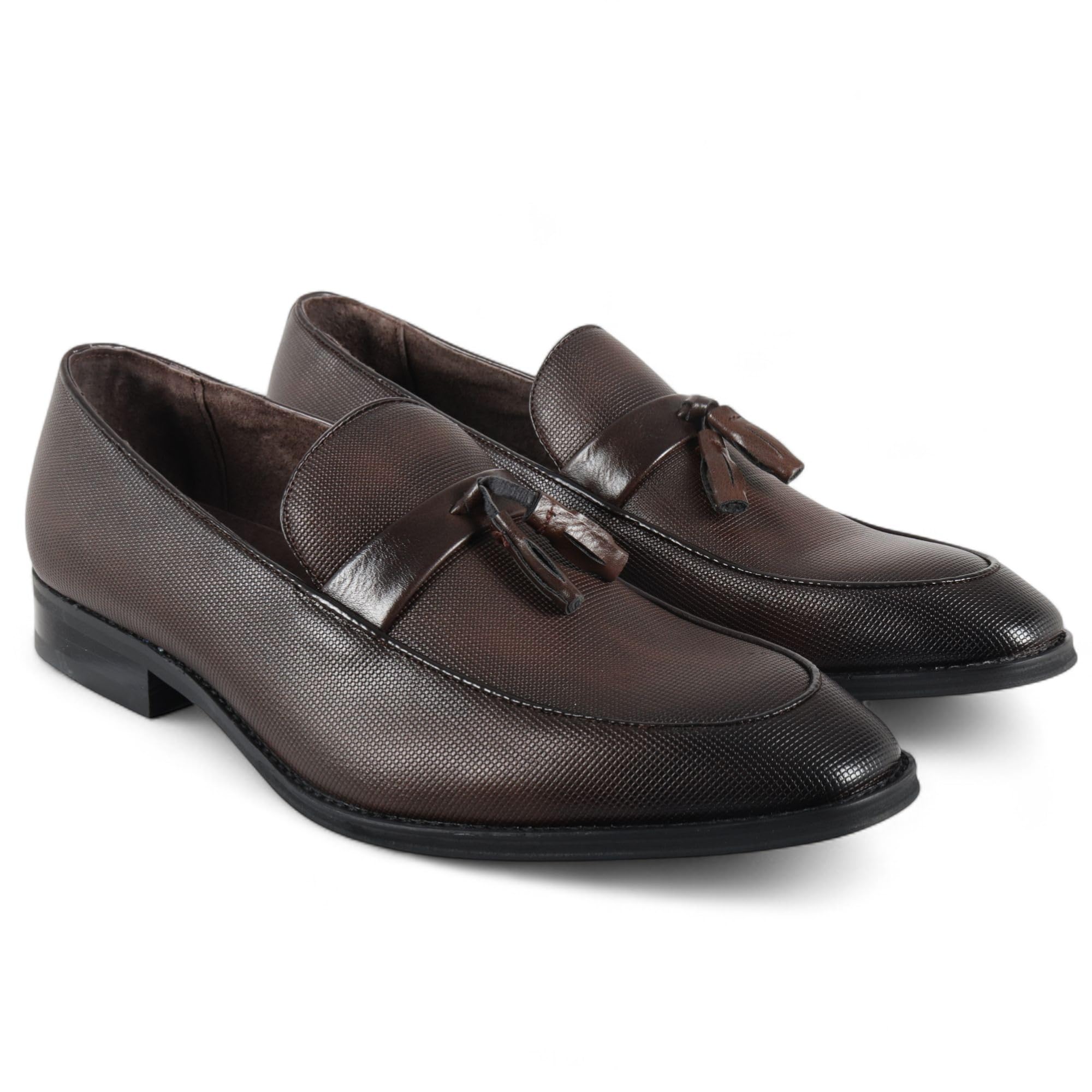 Zapatos Formales Dolcetto para Hombre, Mocasines Clásicos Marrones con Borlas.