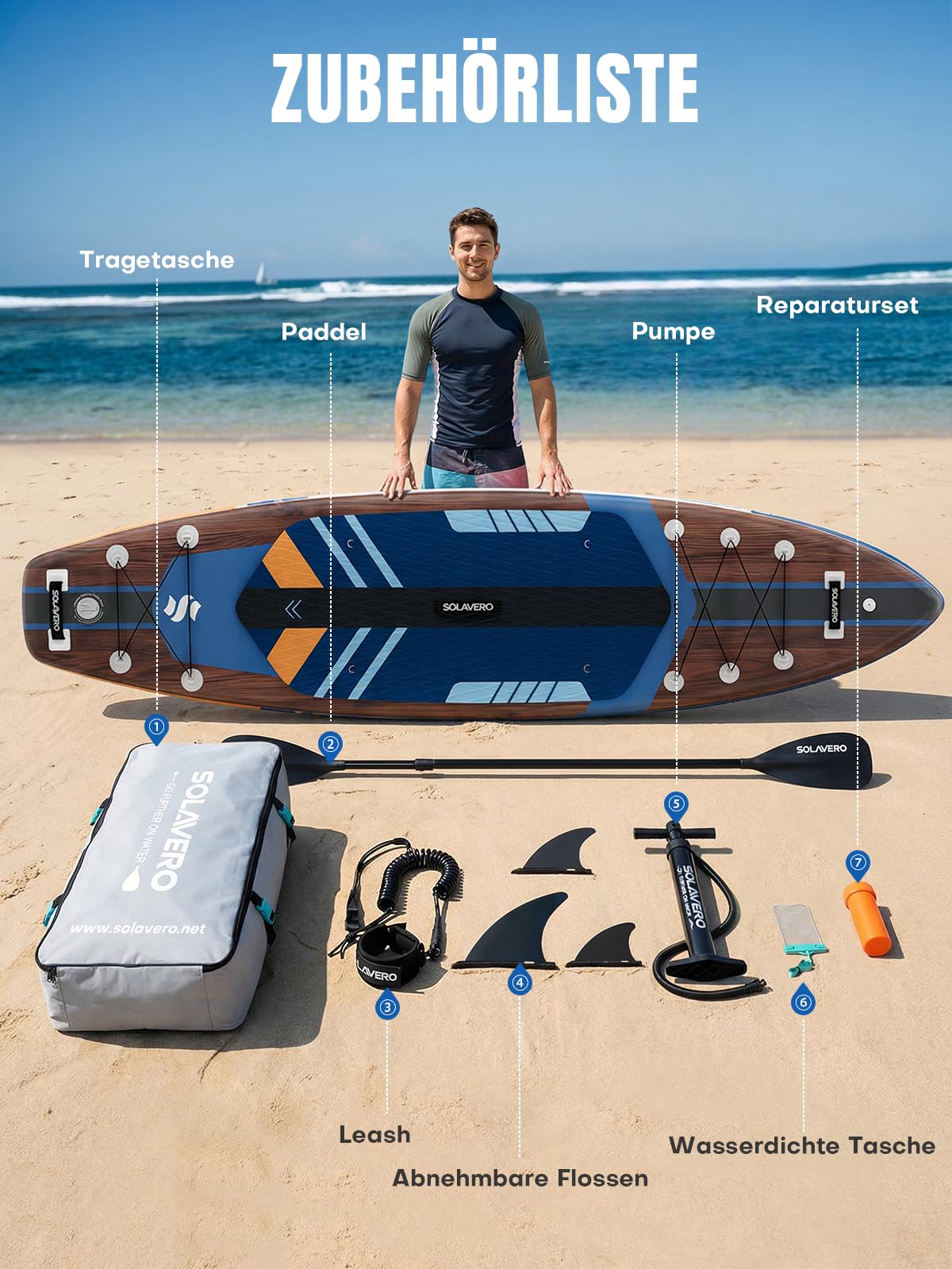 SOLAVERO Stand Up Paddling Board mit Sitz & Allem Zubehör, 350×89×15 cm | Verstellbares Doppelpaddel, Drop-Stitch PVC, Action-Cam-Halterung, für Anfänger, Familien & Touren, Extra Groß, bis 210kg