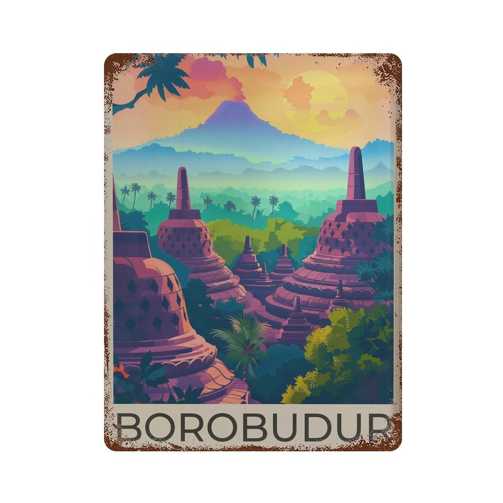xiaoxiaoshen Borobudur Temple Indonesia Travel Wall Decor Art Metal Tin Poster Modern Home Decor Art Home Bar Shop Decorations Vintage Sign 40x30cm
