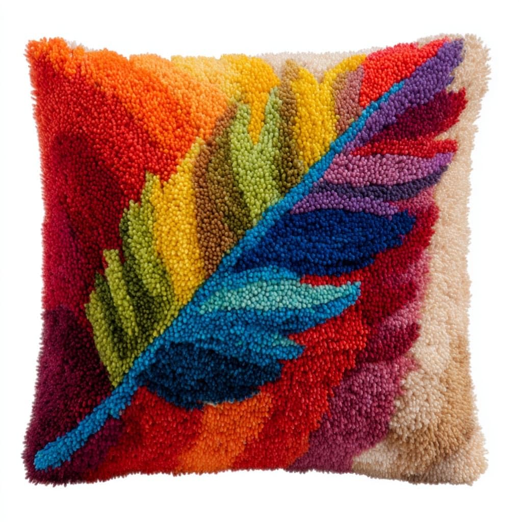 Henypt DIY Latch Hook Kit 43x43cm / 17x17 Inch,Colorful Leaves Complete Crochet Rug Kit with Yarns & Hook,Creative Needlework Gift for Family