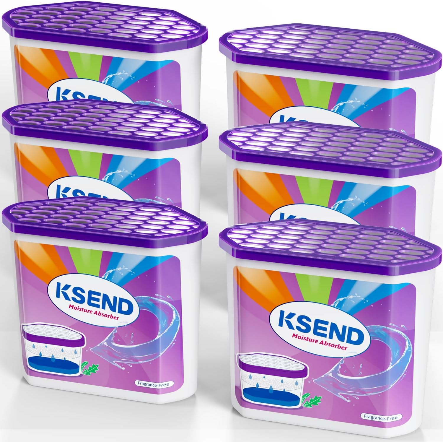 Moisture Absorbers, 6 Pack, Dehumidifier, Efficient Humidity Absorber Boxes, Moisture Absorber for Closet, Odor Eliminator with Fragrance Free, Purple, 800ml, 6.0'' x 3.3'' x 5.3'' 6 800ml