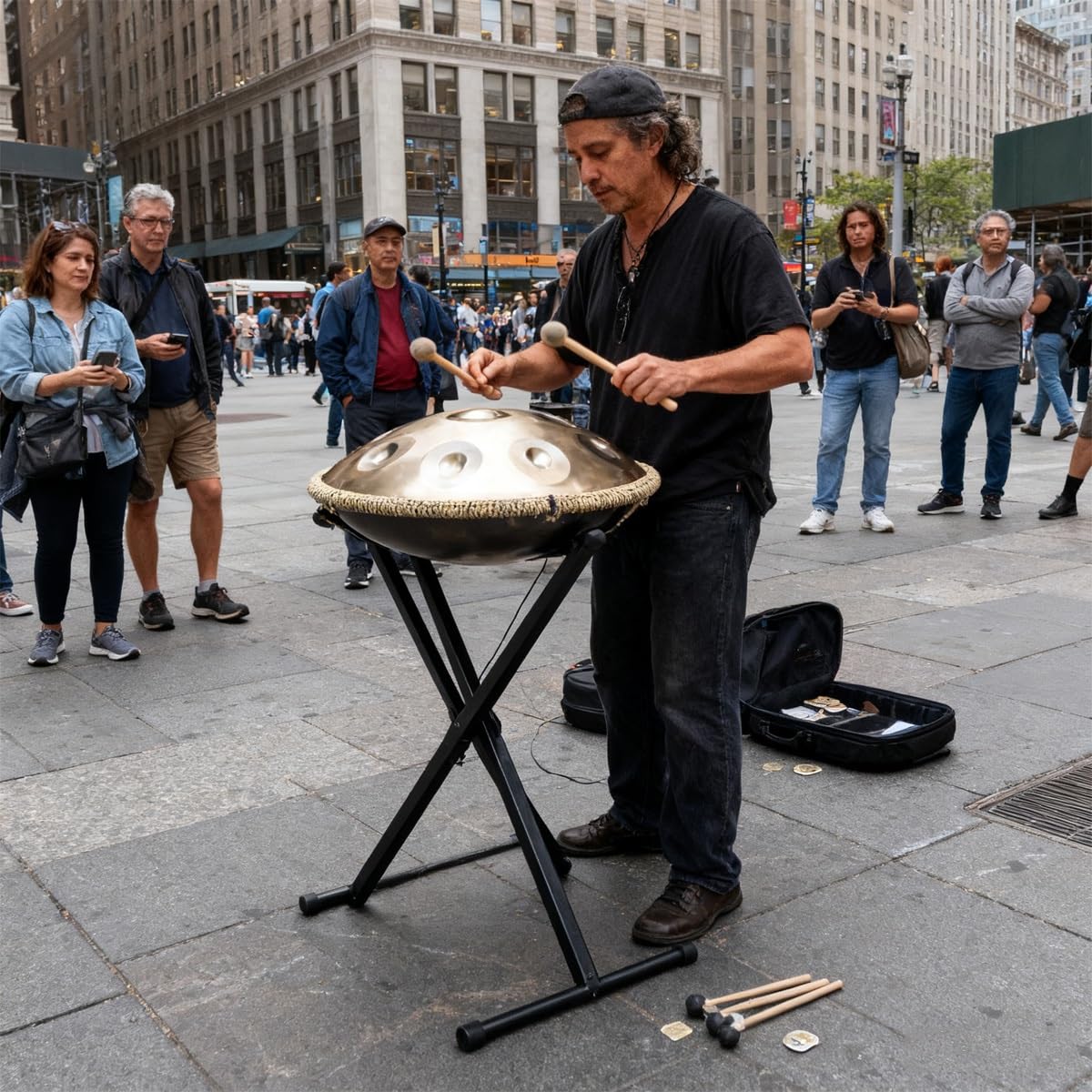 Tamburo A Mano 56cm, 10 Note In Re Minore, Handpan Strumento A Percussione Con Mazze, Supporto E Borsa Per Trasporto, Tamburo Sonoro Curativo Per Adulti Principianti(Gray)