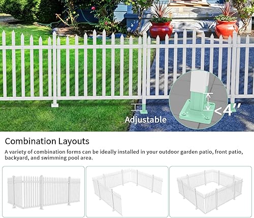 Miniatura 4 de SunnyRoyal 2 juegos de paneles de valla de estacas de 84 pulgadas de largo x 32 pulgadas de alto, valla de vinilo de PVC blanca para jardín de patio