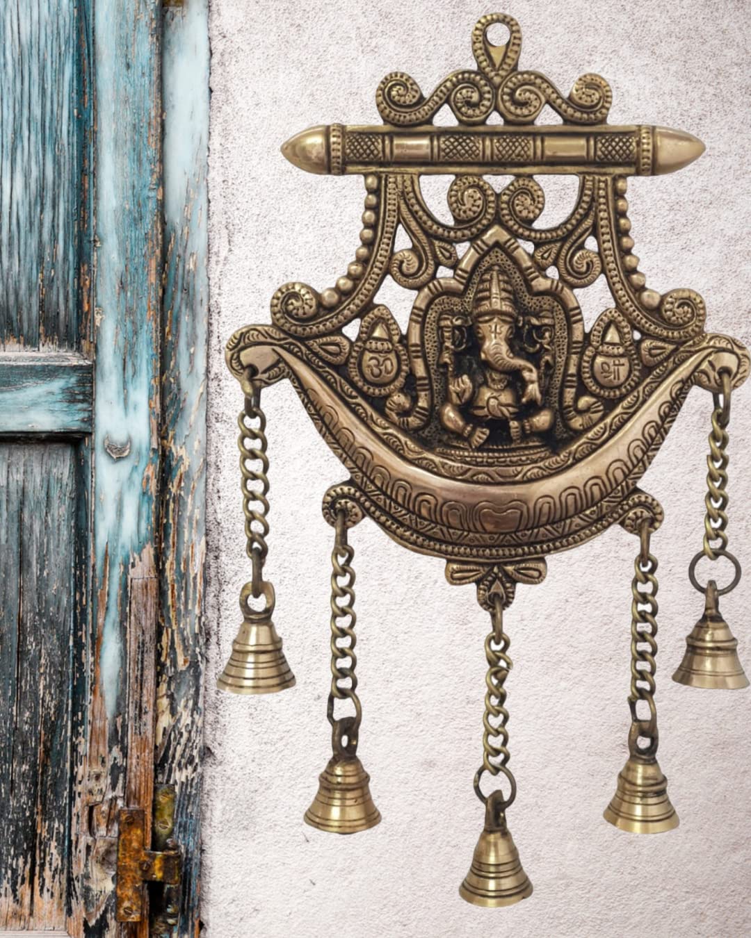 Mohan Jodero Brass Ganesha Idol Wall Hanging with Bells for Home Decor