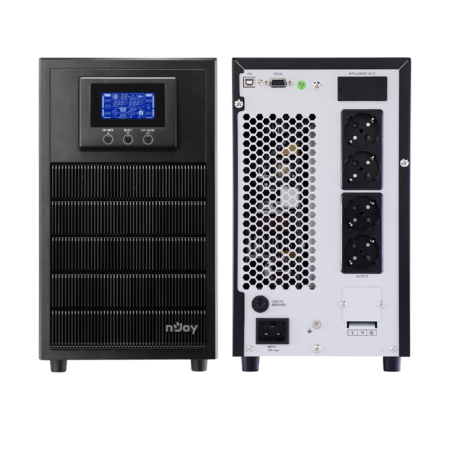 NJOY Aten Pro 3000 Gruppo di Continuità 3000VA 2700W | Doppia Conversione Online | Onda Sinusoidale Pura | 4 Schuko | USB RS232 Slot SNMP | 6 batterie da 12V 9Ah | UPS Server Rack Datacenter