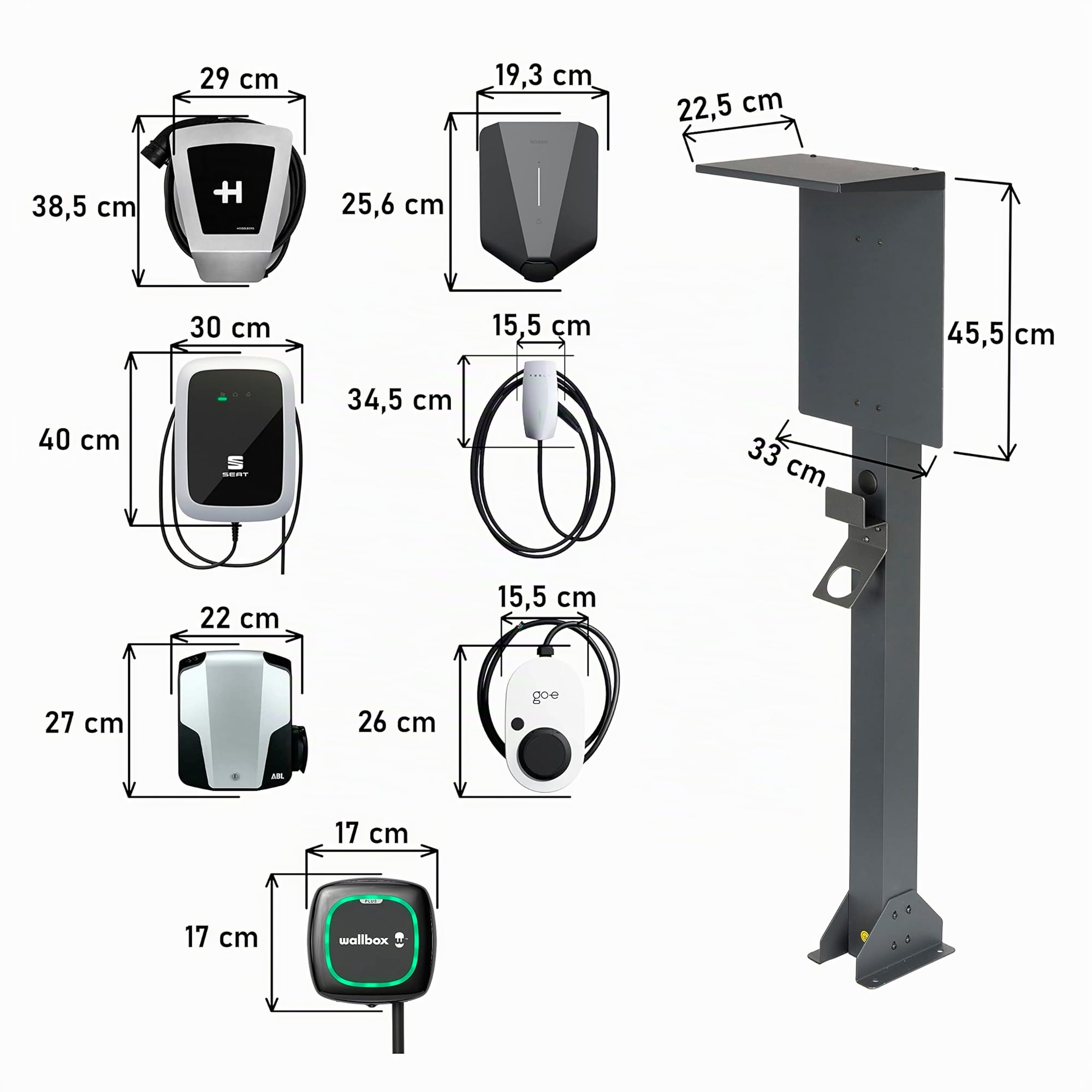 Support Universel de Haute Qualité pour Borne de Recharge en Aluminium avec Toit et Porte-câble EV