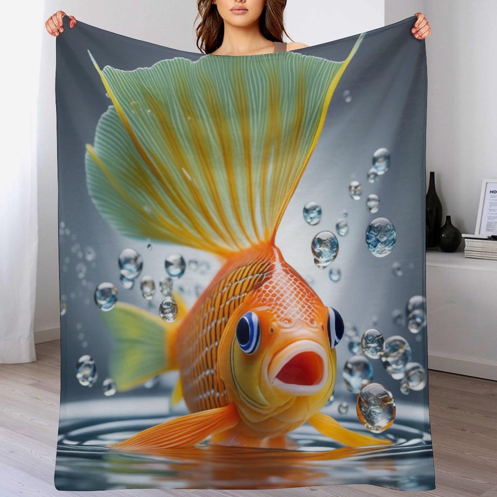 Couverture flannel polaire poisson contre le froid du salon