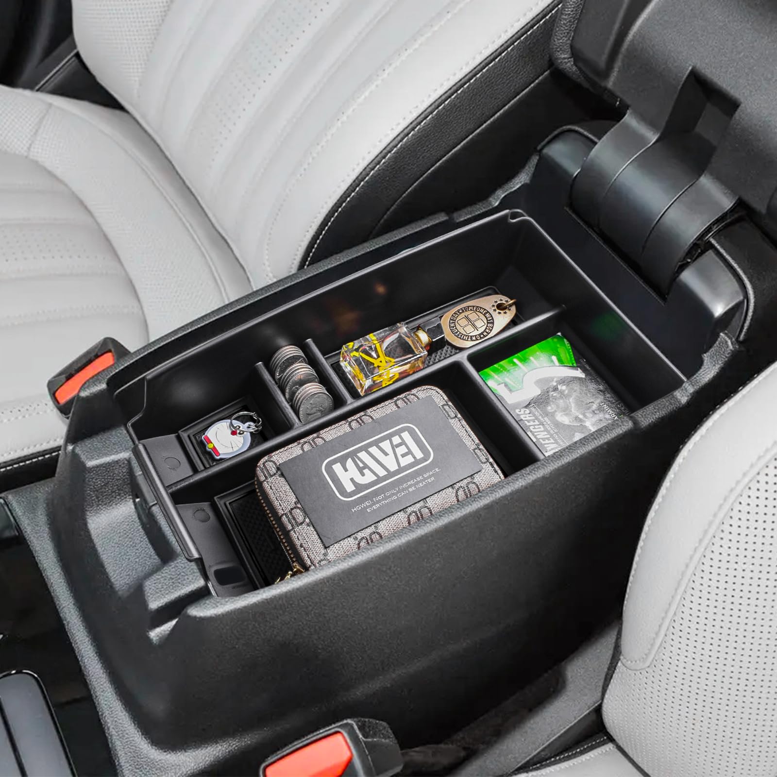 Center Console Organizer Tray Compatible with Ford Escape 2020-2025/Bronco Sport 2021-2025 Accessories, Insert Container ABS Secondary Armrest Storage Box (Not for U725 2-Door), Black