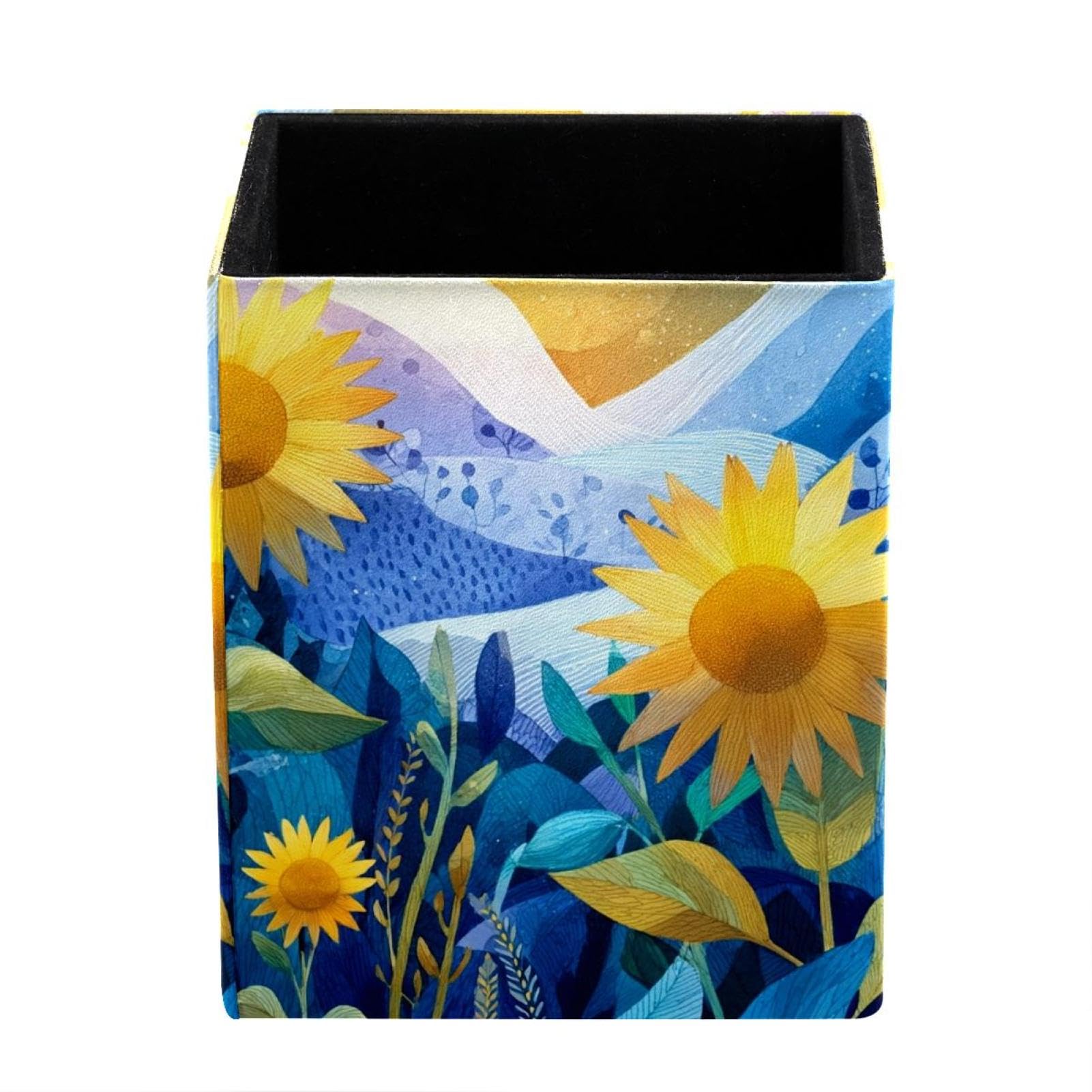 Watercolor Art Sunflower Desktop Storage Box Pencil Holder, Stationeries and Desk Supplies Organizer for Home, Office & School