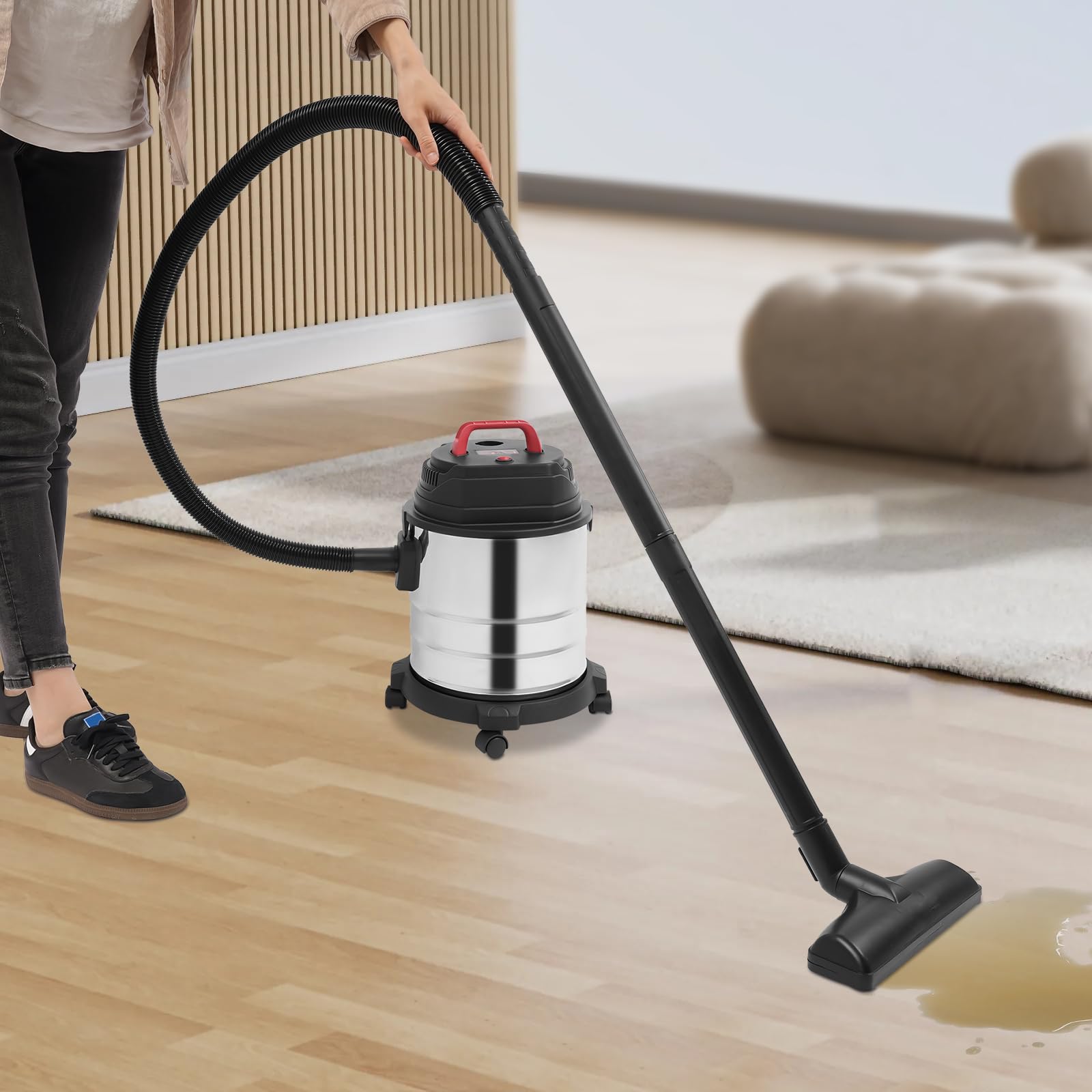 Odkurzacz przemysłowy do odkurzania na mokro i sucho, ze stali nierdzewnej, 1500 W, 20 l, odkurzacz warsztatowy bez worka