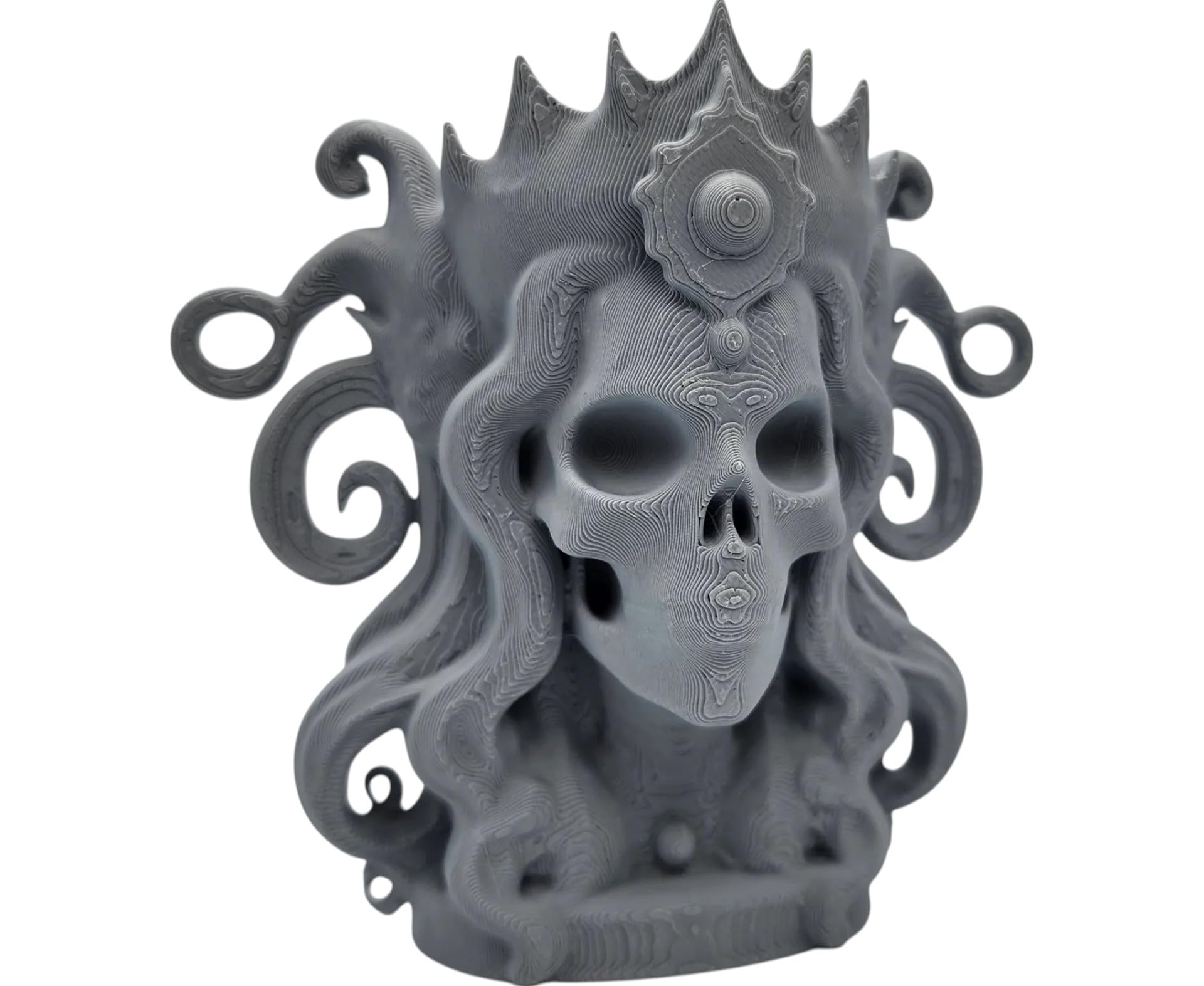 Queen of Death Skull Figurine – Gothic Miniature Bust with Crown and Tentacle Hair for Shelf or Desk Display – Fantasy Dark Art Sculpture for Collectors – 3D Printed in Canada