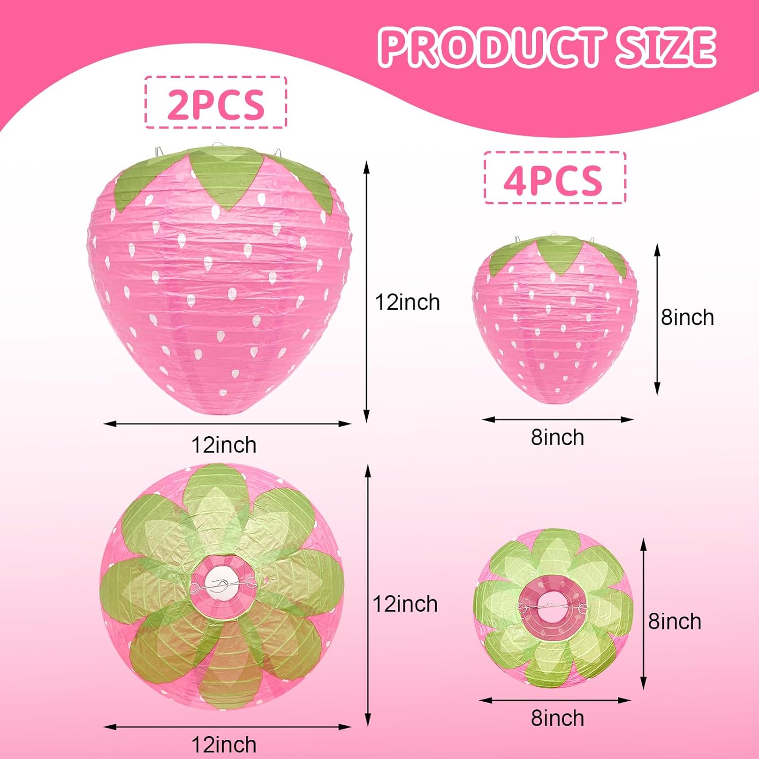 Strawberry Paper Lantern 6pcs Fruit Themed Party Decorations Strawberry Birthday Decorations Cute Hanging Ornaments Girl Room Decor Hungry Caterpillar Party Supplies - Pink