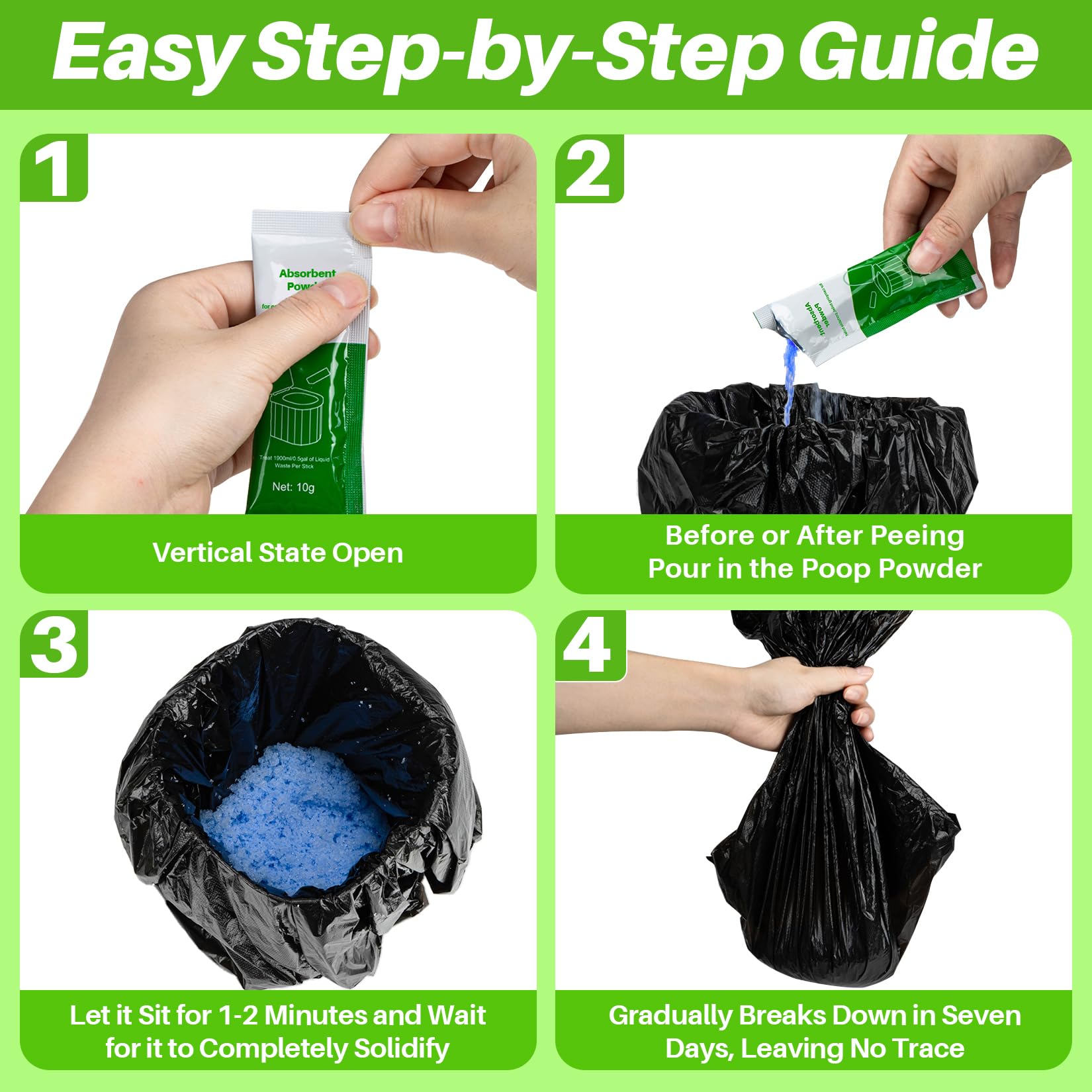 28 Packs Absorbent Gel Powder - Liquid Absorbing Polymer for Portable Toilet Camping Toilets Bags Lemon,Hiking,Travel Emergency Toilets Scented,Solidify Liquid Waste Convenient Cleaning