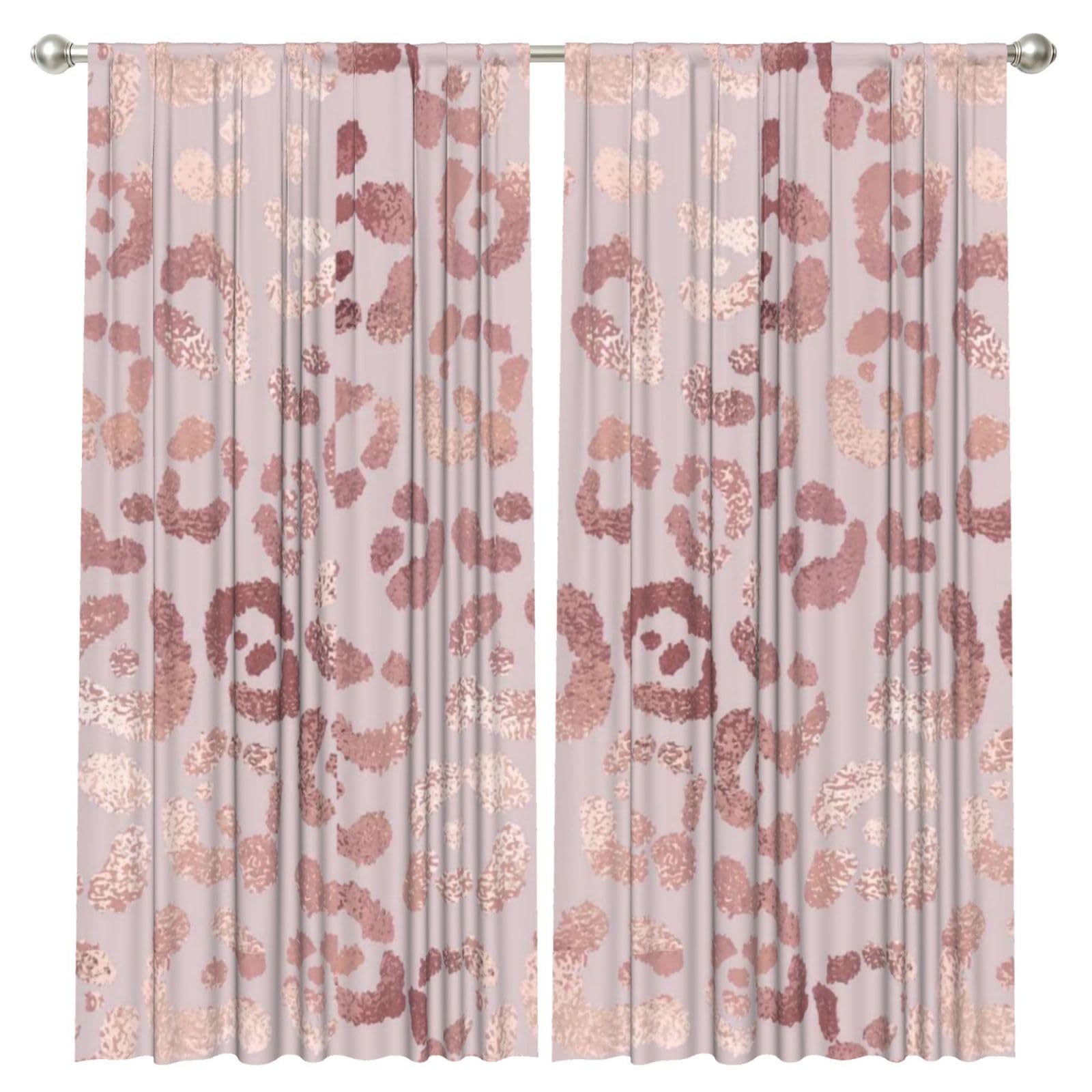 InOmak Leopard Print Cheetah Rose Gold, 2 Panels Window Curtains 52 x 84 Inch Blackout Curtains for Living Room Bedroom