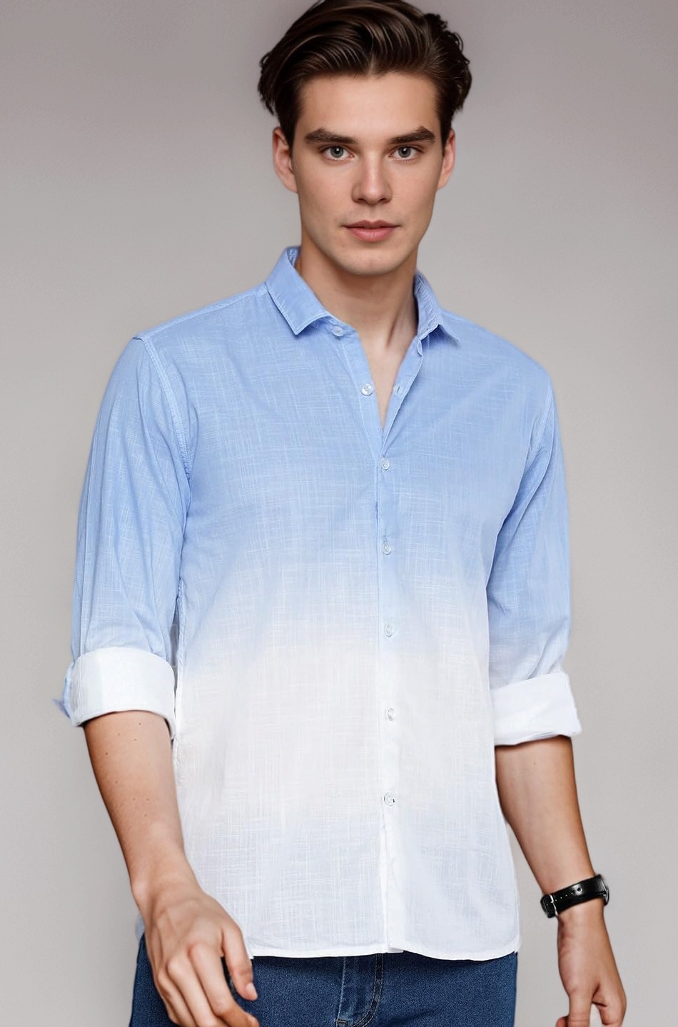 Men's Cotton Shirt with Full Sleeves Spread Collar Classic Style Solid Pattern Regular Fit and Standard Length