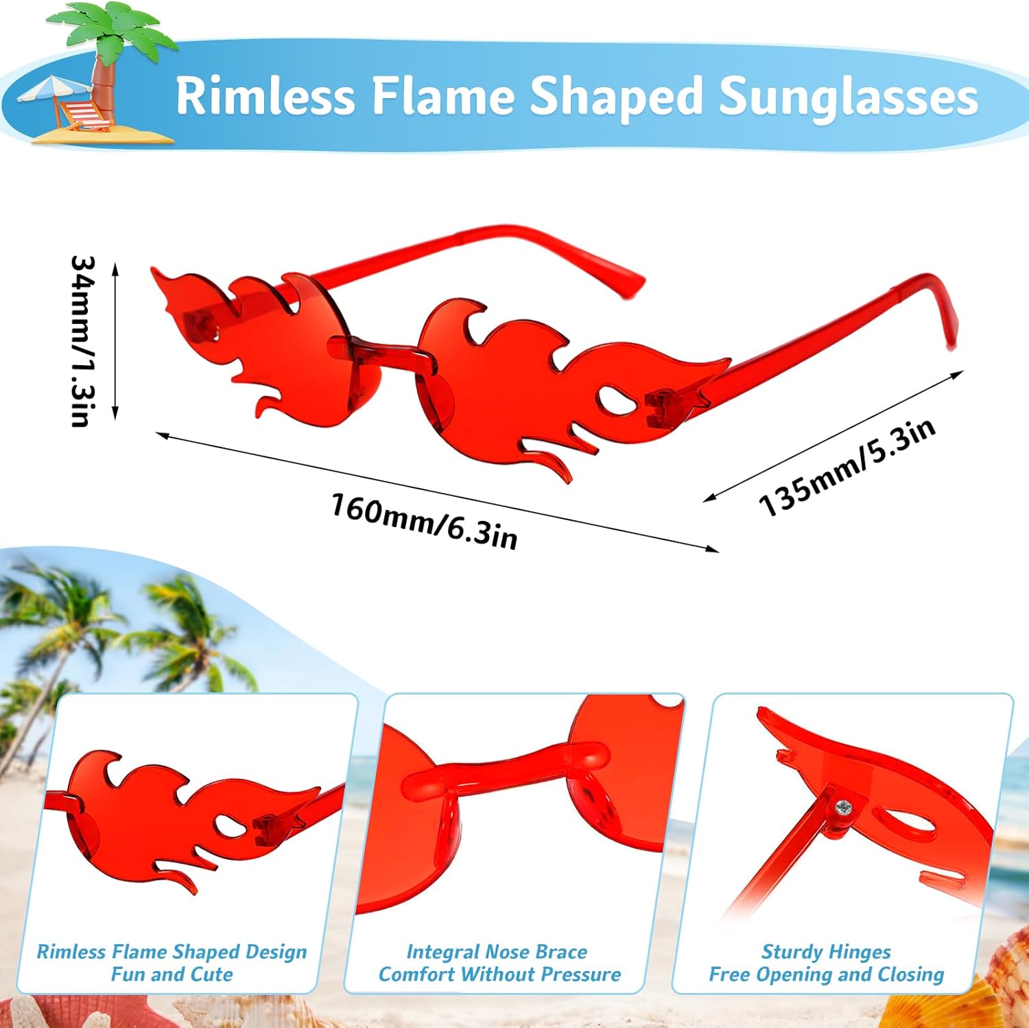 Pibupibu 24 Pack Star/Heart/Butterfly/Flame Sunglasses Bulk, Rimless Fun Colorful Sunglasses for Women Party Favors - Image 6