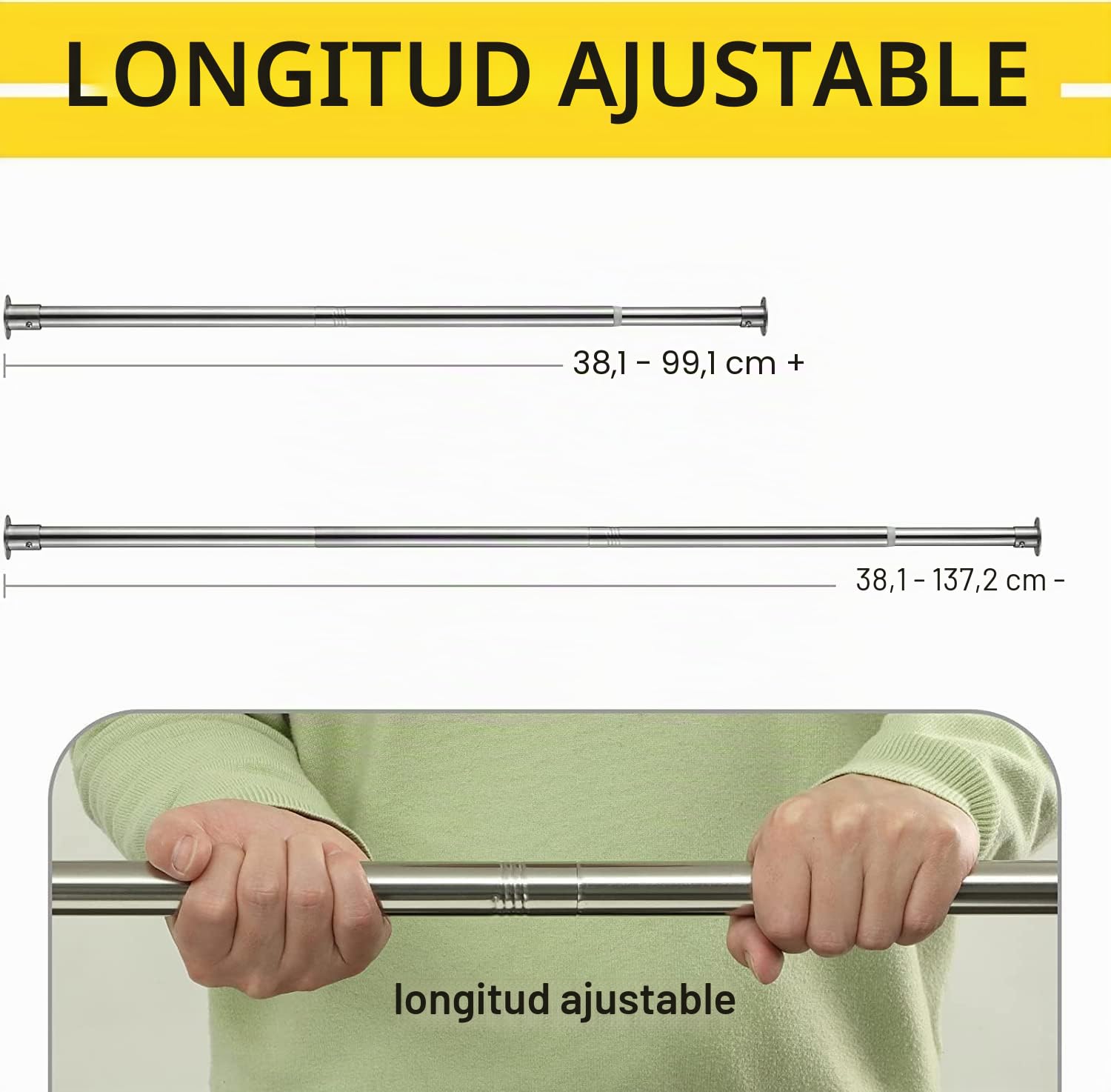 Barra para Armario Extensible, 38-137cm Riel tubo para Ropa Ajustable de Acero Inoxidable para Armario de Dormitorio/Plata