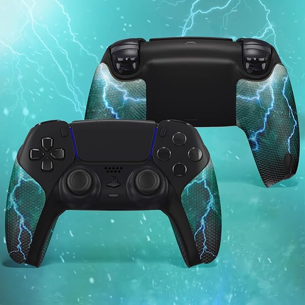 eXtremeRate PlayVital Grip Adesivo per ps5 Controller Joystick, Skin Gomma Antiscivolo per Impugnature Maniglia-Tempesta di Tuoni Verdi - 5