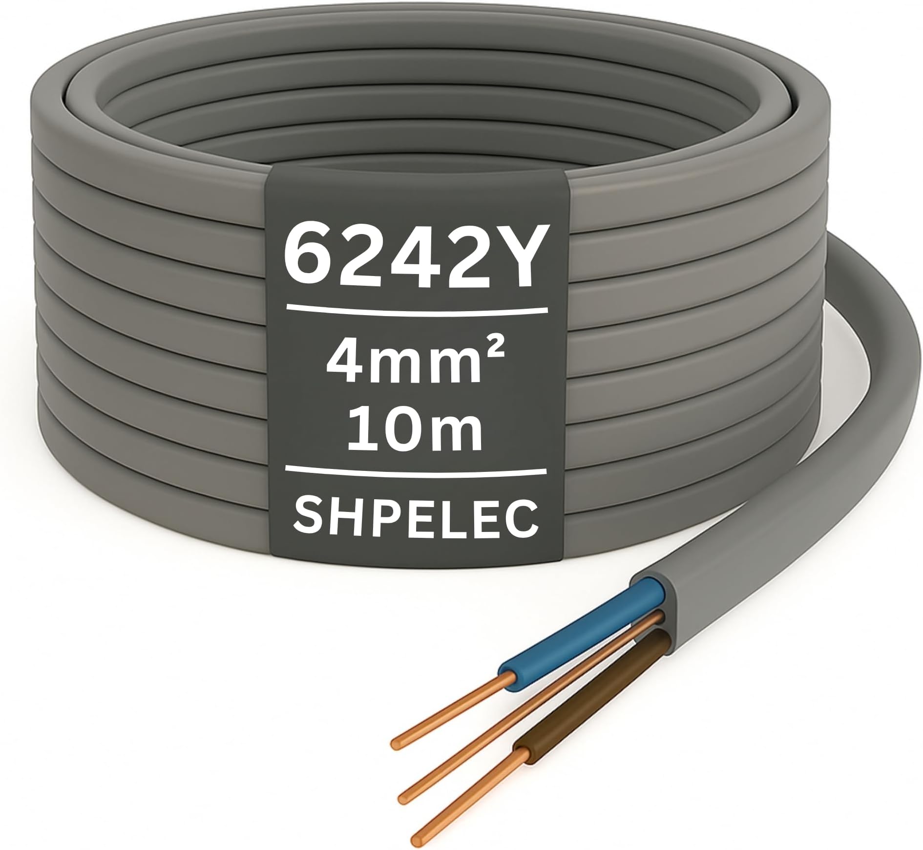 – SHPELEC® Electrical Grey Twin and Earth 6242Y Cable - 4mm Mains Socket Ring Twin and Earth 6242Y Cable (4mm, 10m)