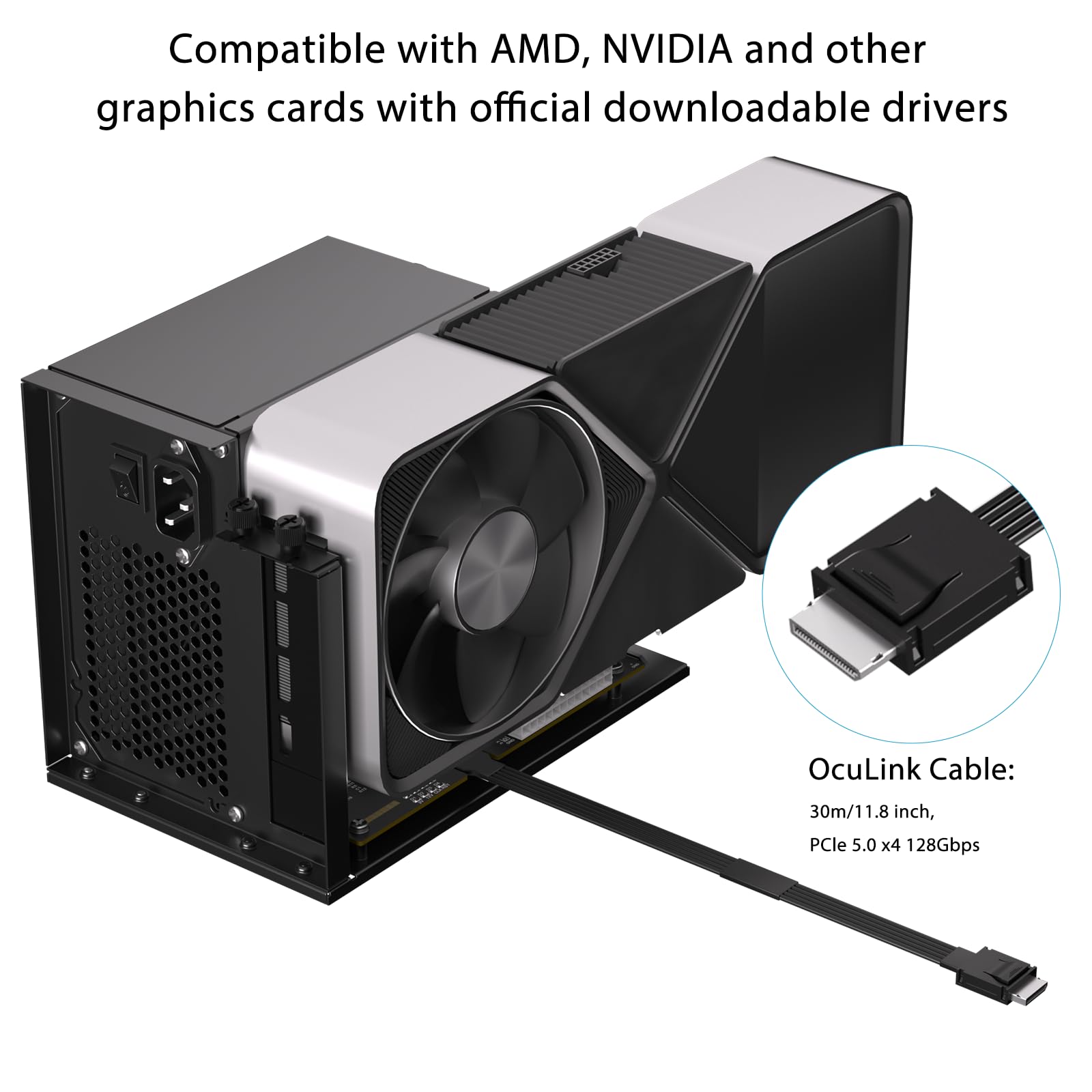 RGEEK OCuLink eGPU Dock PCIe 5.0 X4 128Gbps per scheda grafica esterna eGPU | Cavo in alluminio da SFF-8612 a PCIe x16, SFF-8611 4i, 50 cm, custodia GPU, retrocompatibile 4.0/3.0, per laptop NUC Mini PC