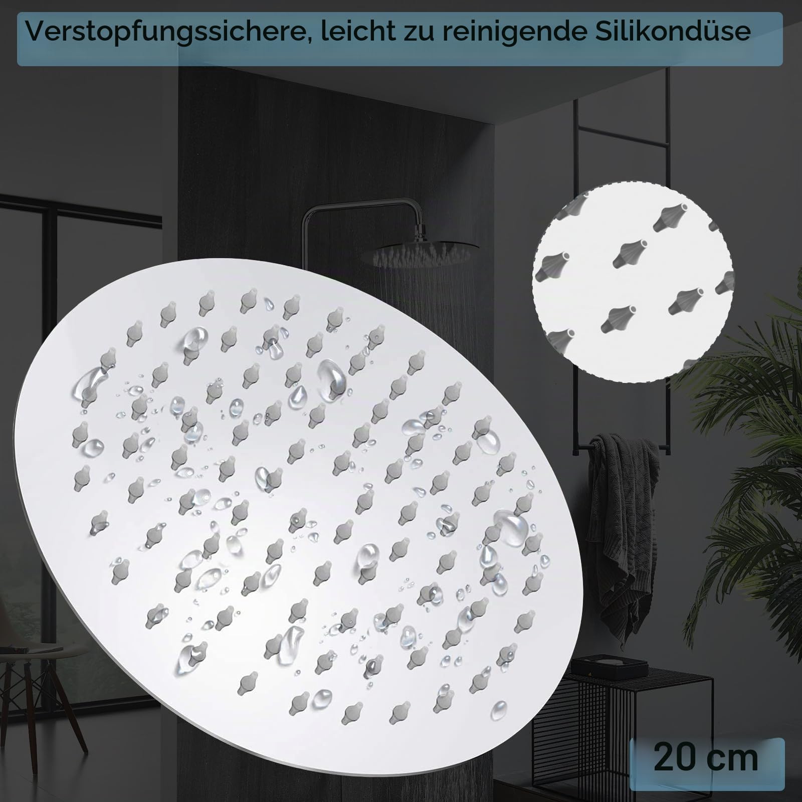 Regenduschkopf, Katezon Hochdruck-Regenduschkopf aus Edelstahl, Badezimmer-Wasserfalldusche, universelle Wand- und Deckenmontage (20cm, Chromoberfläche)