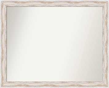 Amanti Art White Wall Mirror 25x31 Alexandria White Wash Narrow Rectangle Bathroom Mirror for Wall Decor Living Room, Large Cottage Wood Frame, Hangs Horizonally and Vertically, Bathroom Decor,