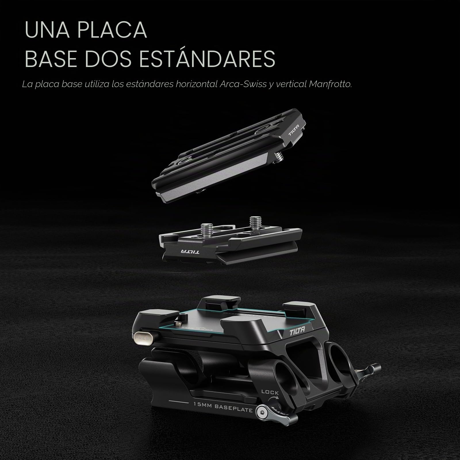 Tilta Placa base dual LWS Arca Manfrotto de 15 mm compatible con colas de milano estándar Tilta con diseño a presión, color negro TA-DBP-B