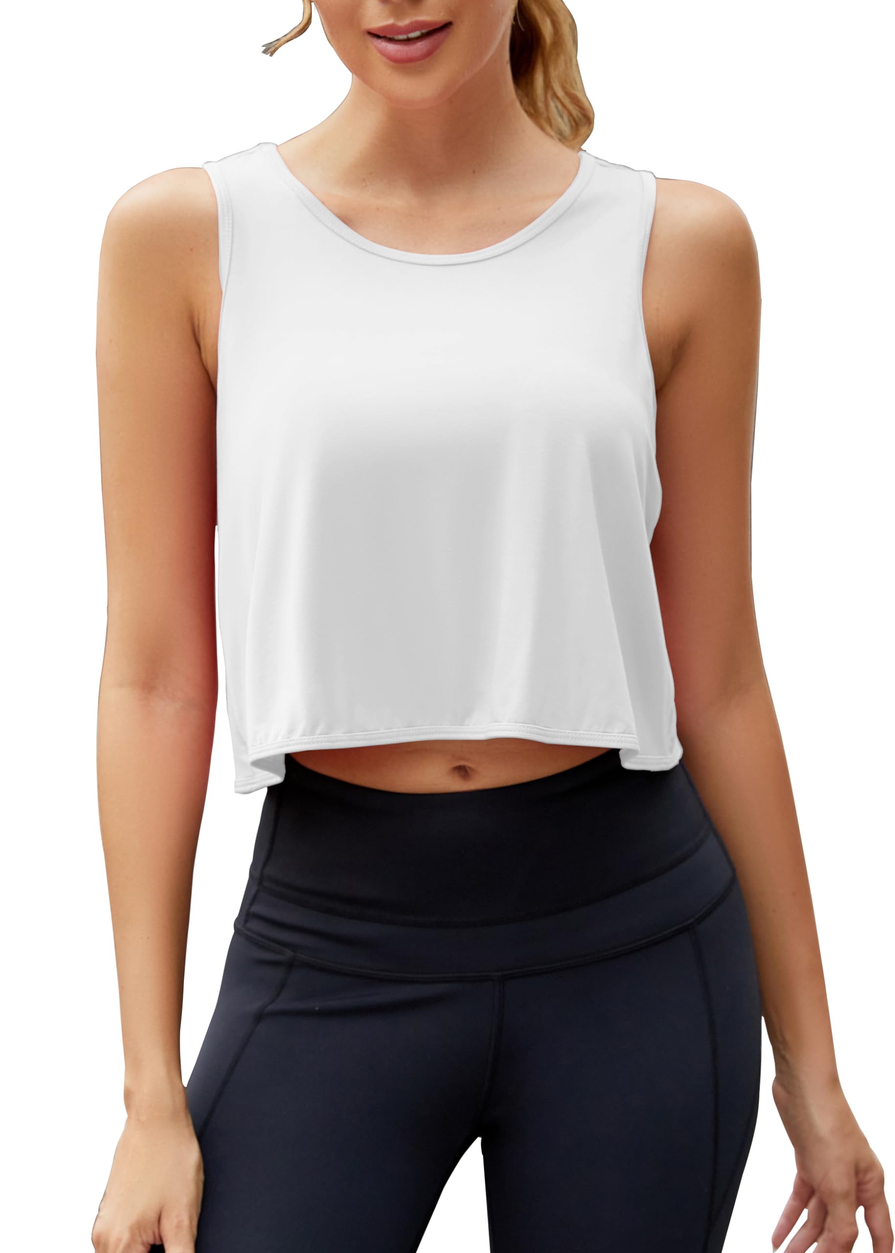 Mippo Camisetas de entrenamiento para mujer, espalda abierta, atlética, gimnasio, yoga, ajuste holgado