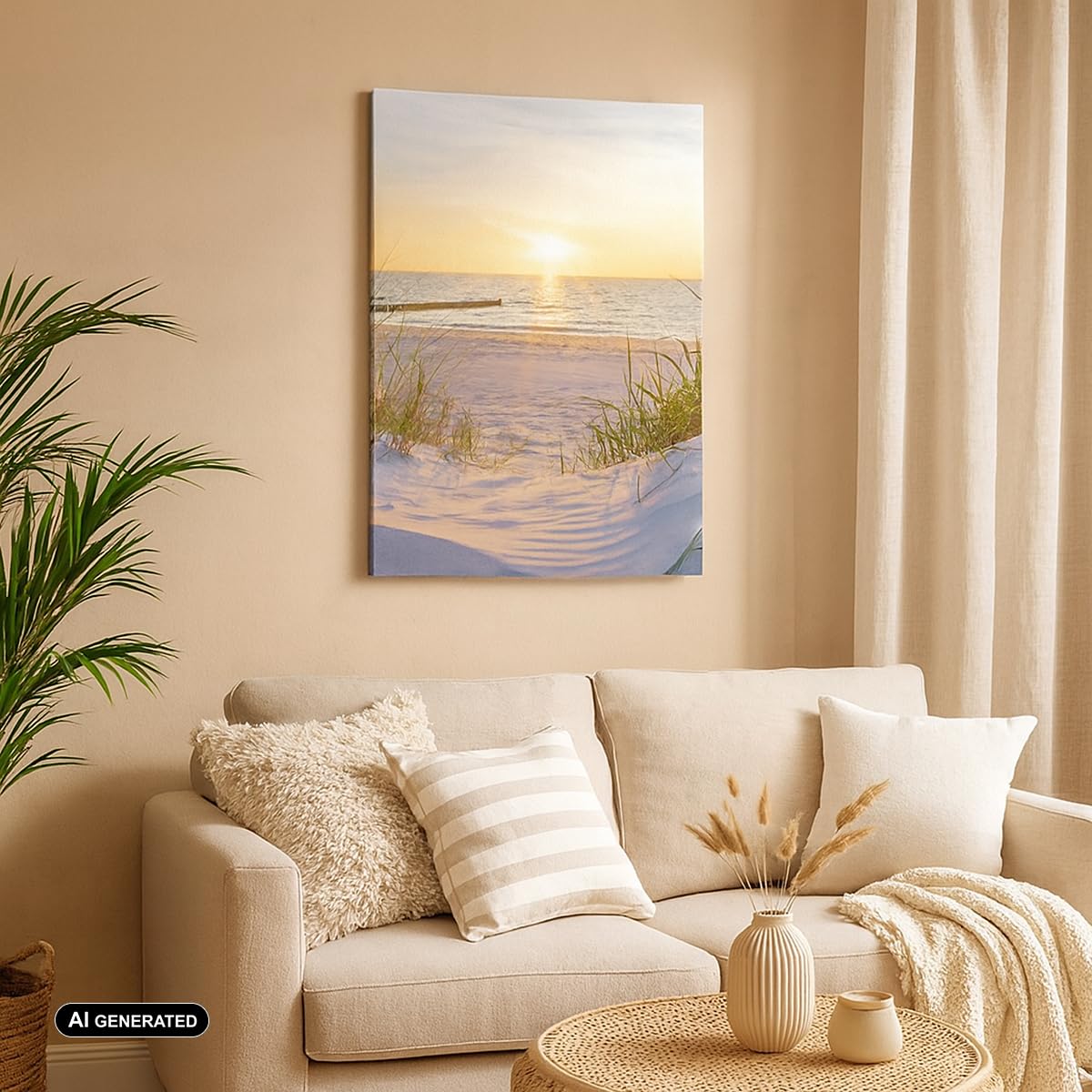 Bilder auf Leinwand 70x100cm Leinwandbild mit Rahmen Düne Strand Meer Groß Wanddeko Bild Schlafzimmer Küche Deko Wandbilder Dekoration Wohnzimmer Wall Decor Canvas Wand Kunstdruck Art PA70x100-3989