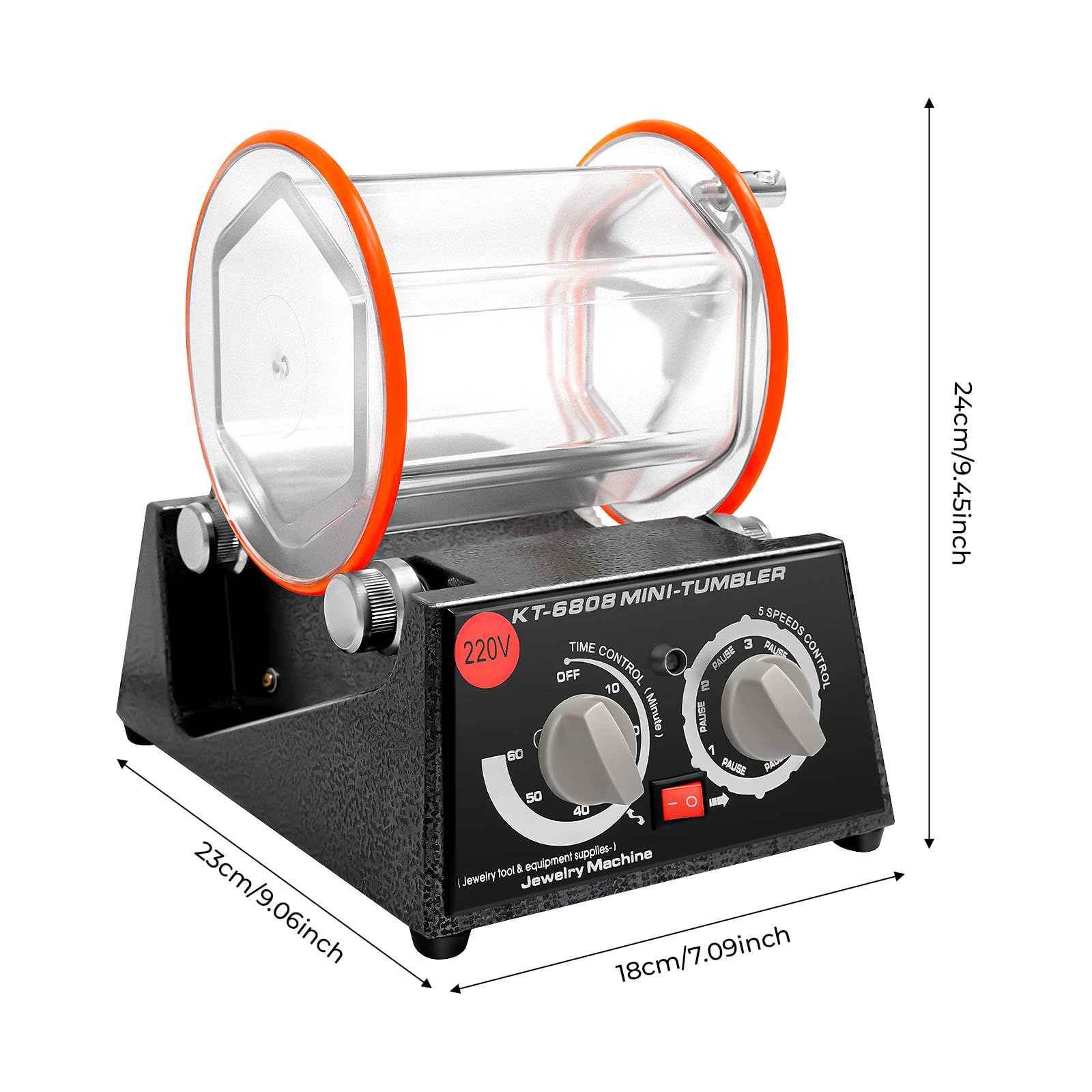 Máquina pulidora de joyas, pulidora de mesa de 60 W con 5 velocidades y temporizador, motor CC de hasta 3000 rpm, tambor visible, ideal para desbarbado, pulido de oro/plata/monedas