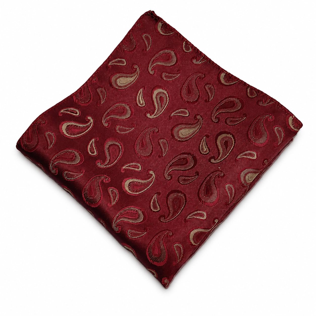 France - Premium Pocket Square Men Satin Wedding Handkerchief Multicolor Free Size (Burgundy with Gold)-image-37
