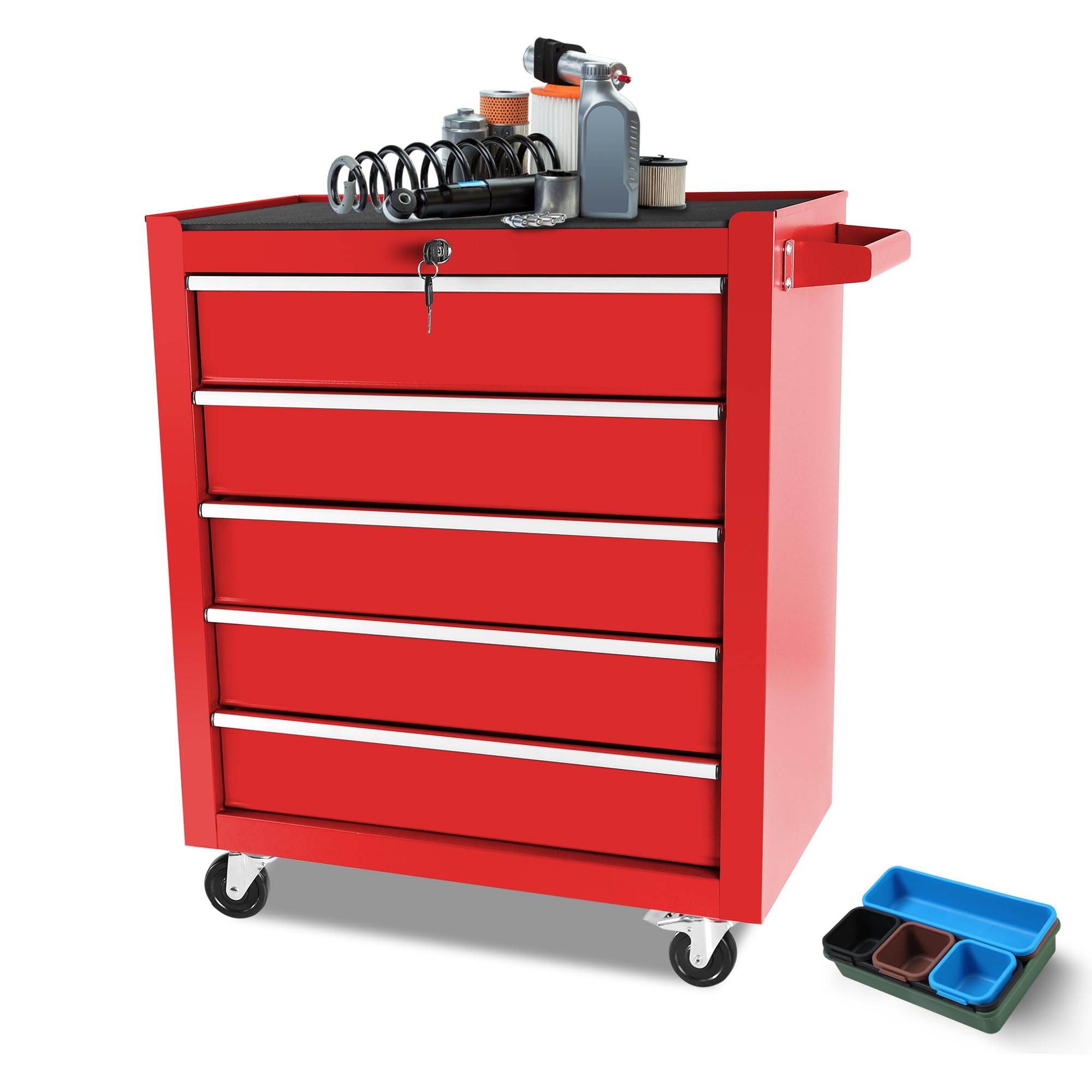 GarveeTech Tool Chest with Wheels&Drawer,Rolling Tool Box with Tool Chest Drawer Organizer,Tool Cabinet for Mechanic,Garage, (Red, 5 Drawers)