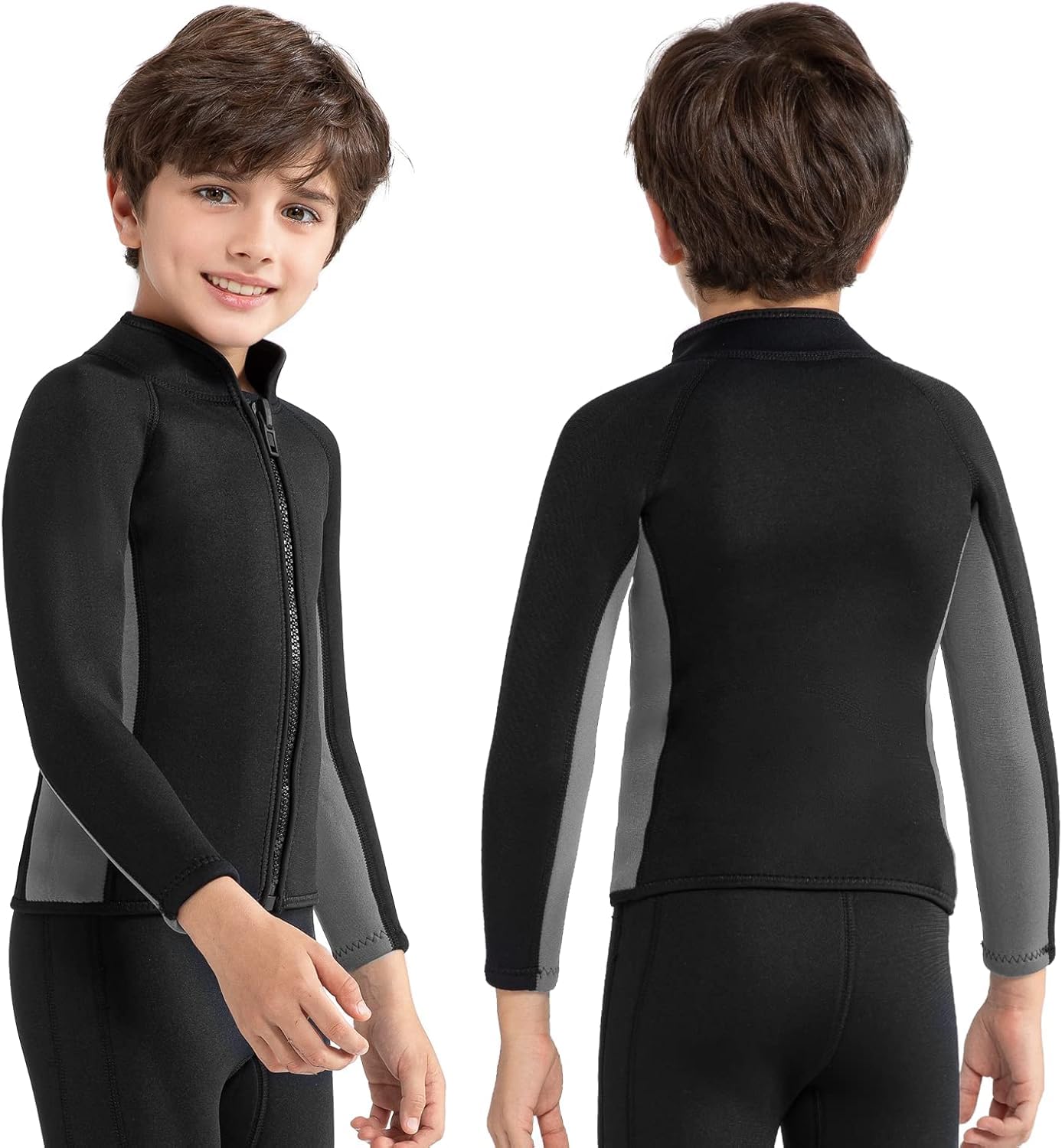Intbost Kids Neoprene Wetsuit Top Long Sleeve 3mm Wet Suit Jacket Front Zip Warm Quick Dry for Child Swimming Pool Beach Snorkelling & Surfing Tween Boys Age 12-14 Years