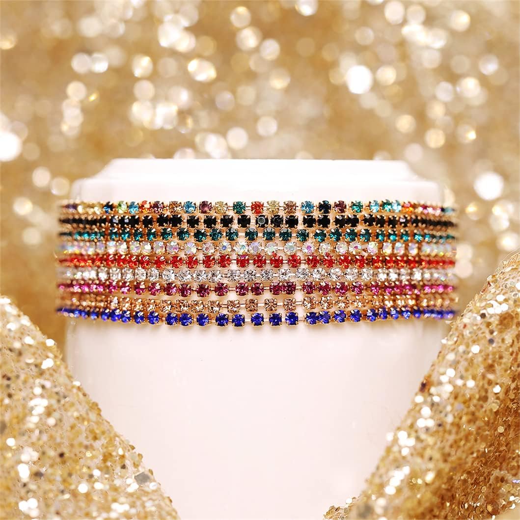 9pcs Multicolor Rhinestone Stretch Bracelets for Women Crystal Tennis Bracelet Beaded Stackable Strand Bracelet - Image 3