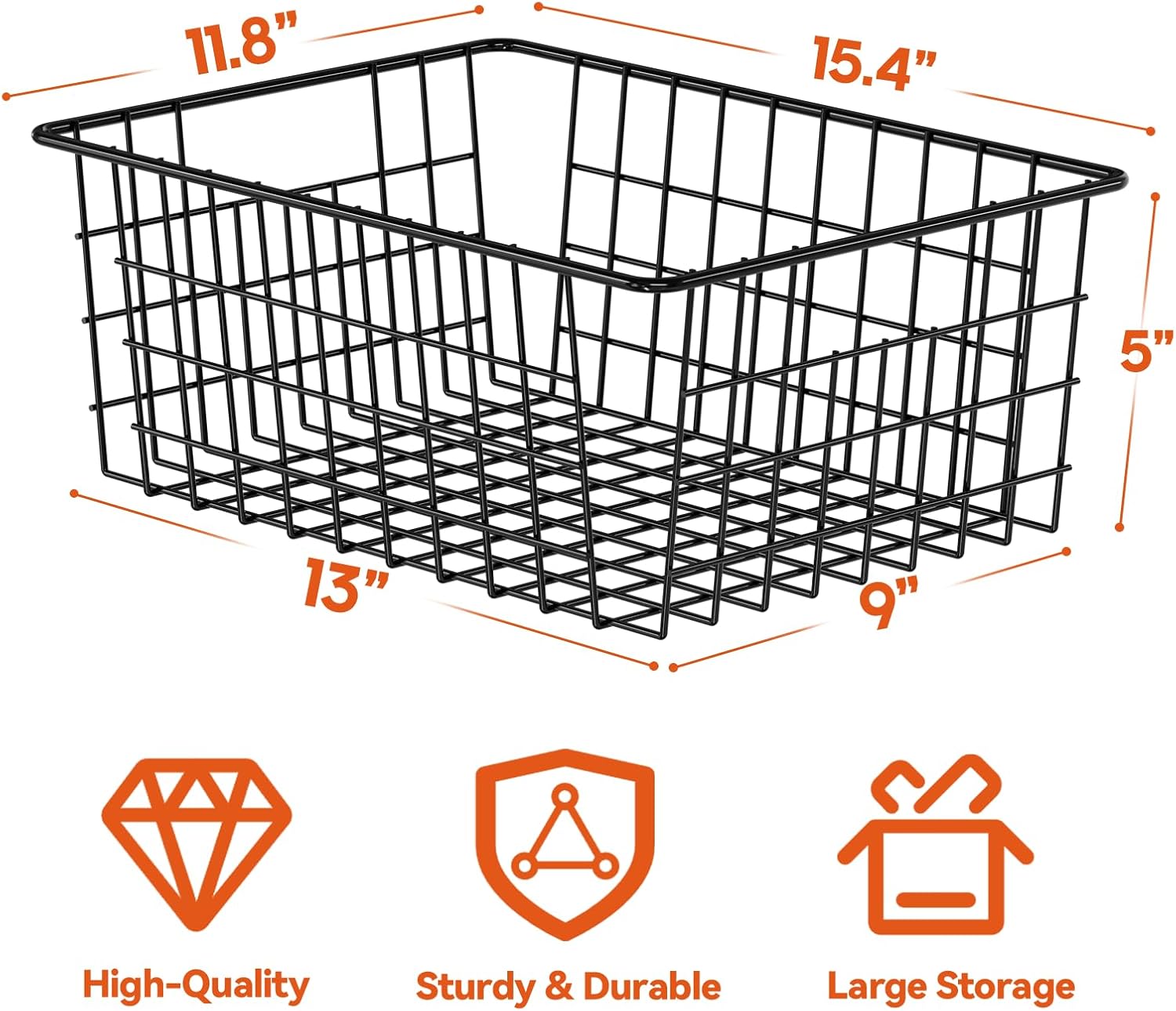 SUFAUY 6 Pack Utility Wire Shelves for Storage and organization, Sturdy Steel Large Metal Basket with Handle, Stackable Organizer, Black