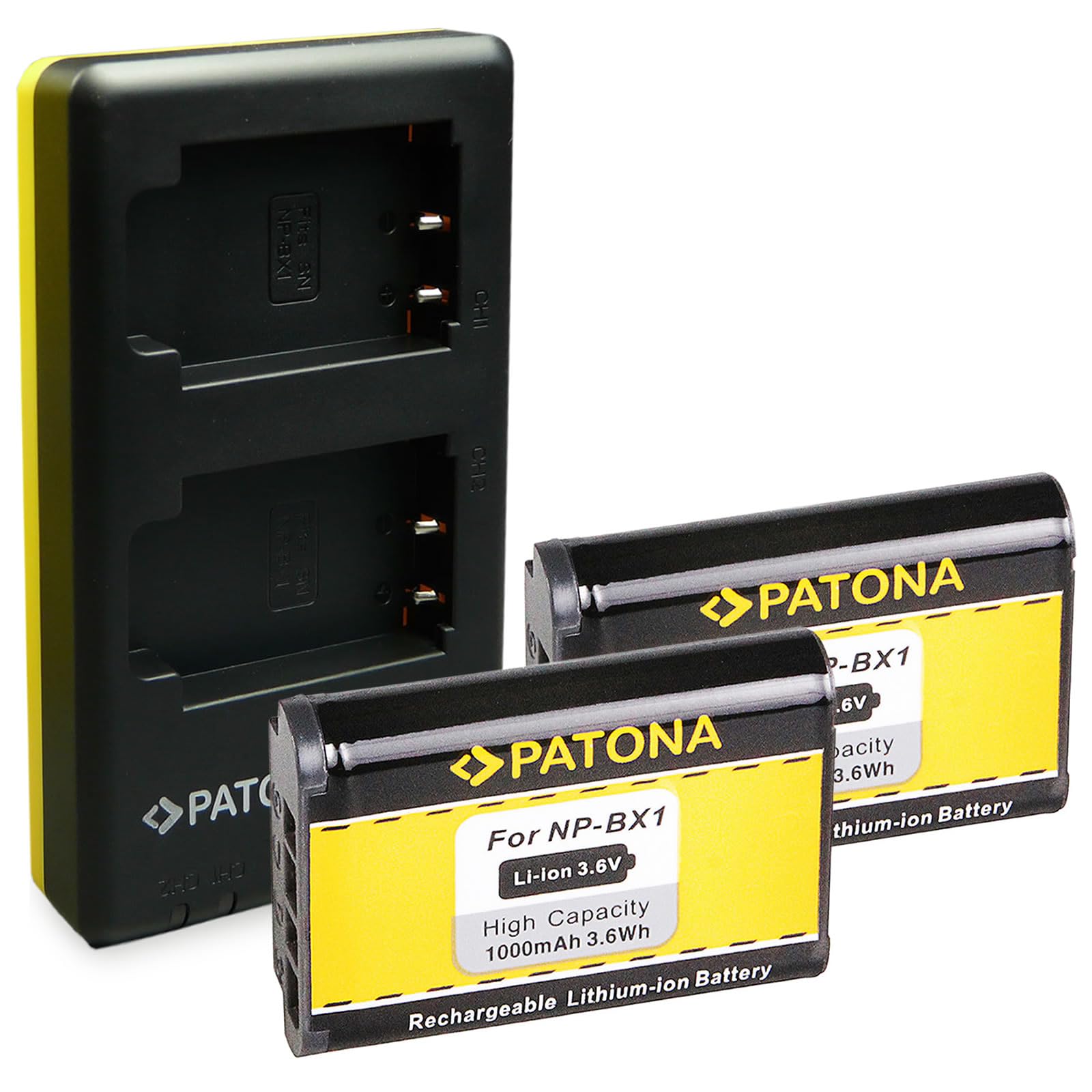 PATONA Cargador Doble con 2X Batería NP-BX1 reemplazo para Sony NPBX1 BX1 baterías Compatible con Sony DSC-RX1R DSC-HX50 DSC-HX60 DSC-HX300 DSC-WX500 DSC-RX100 II III IV V