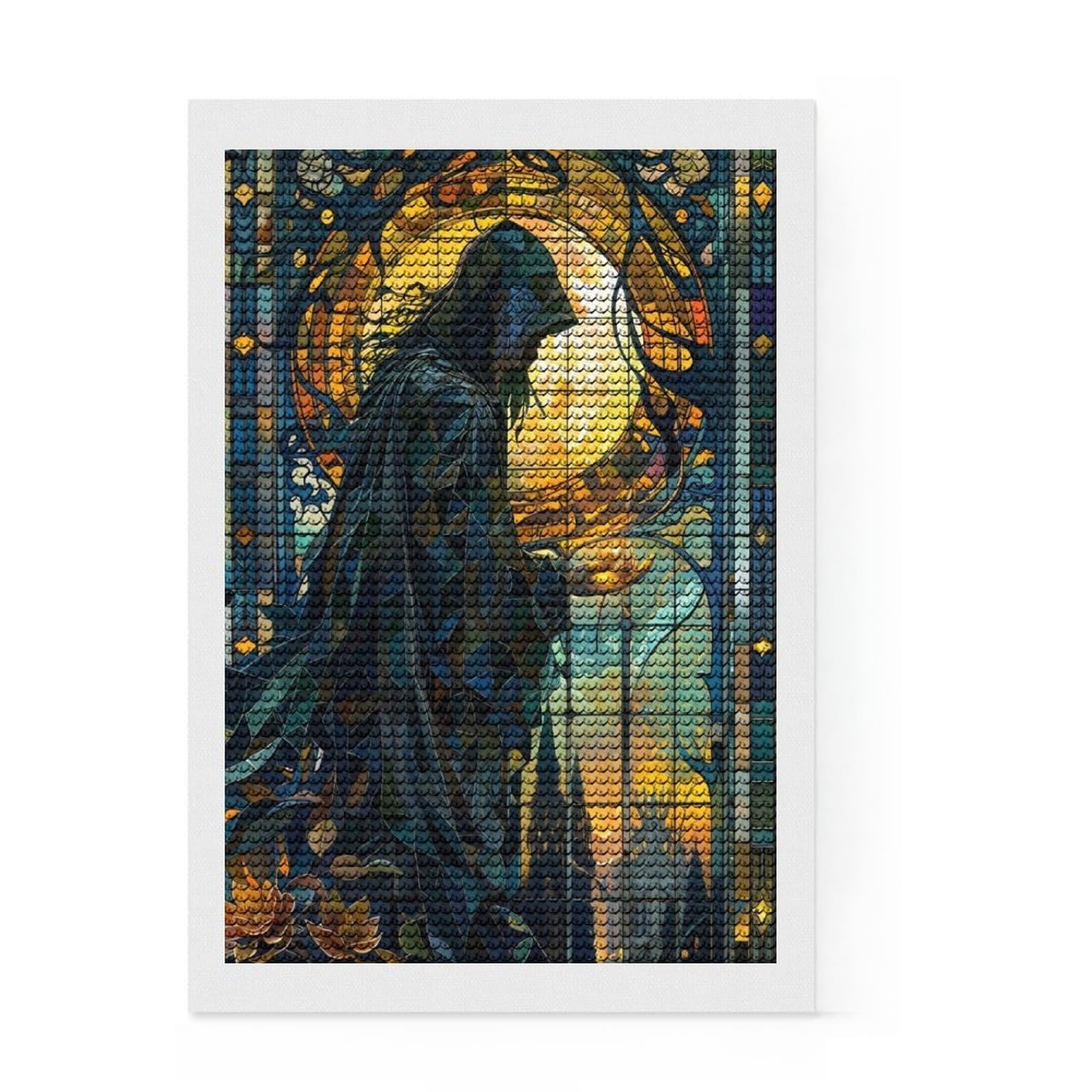 Junmoney Stained Glass Mage Diamond Painting Kit 8"x12", for Family Craft Time, Boho Decor, Calming Craft to Unwind, Birthday Gift