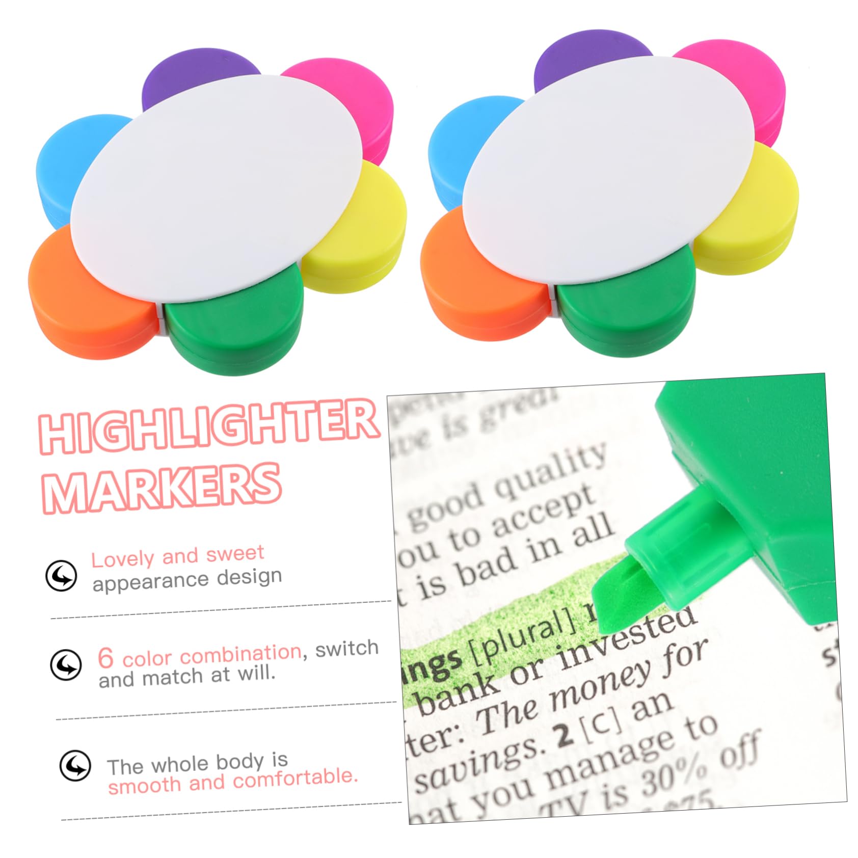 3 Set Evidenziatori Fluorescenti Colorati Per Studio E Lavoro Design E Per Adulti 2 Pezzi*3