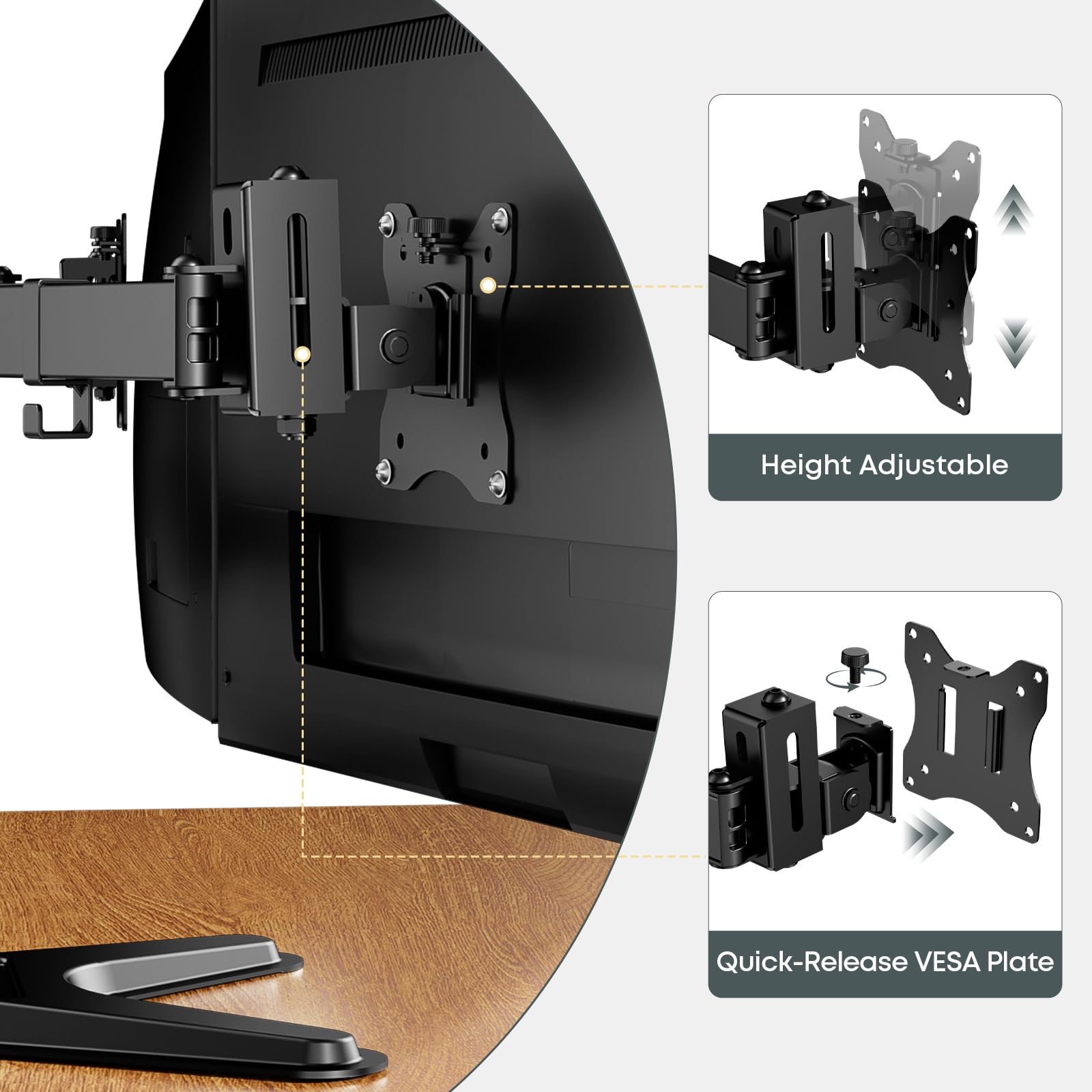 Soporte Triple para Monitor, Soporte de Escritorio Totalmente Ajustable para 3 Pantallas de hasta 27 Pulgadas, Base Ponderada y Gestión de Cables, Capacidad de 22 lbs por Brazo, Negro