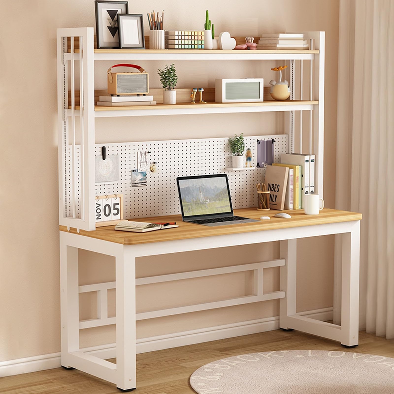 Scrivania per computer con ripiani portaoggetti, postazione di lavoro per casa, ufficio, studio e giochi, scrivania, perfetta per organizzare cancelleria e accessori